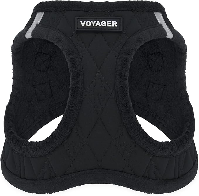 Best Pet Supplies - All Weather Mesh/Plush, Reflective, No Pull Harness for Small, Medium Dogs, Cats - Secure with Hook & Loop Fastener, Buckle, Double D-Rings - Black Plush, L