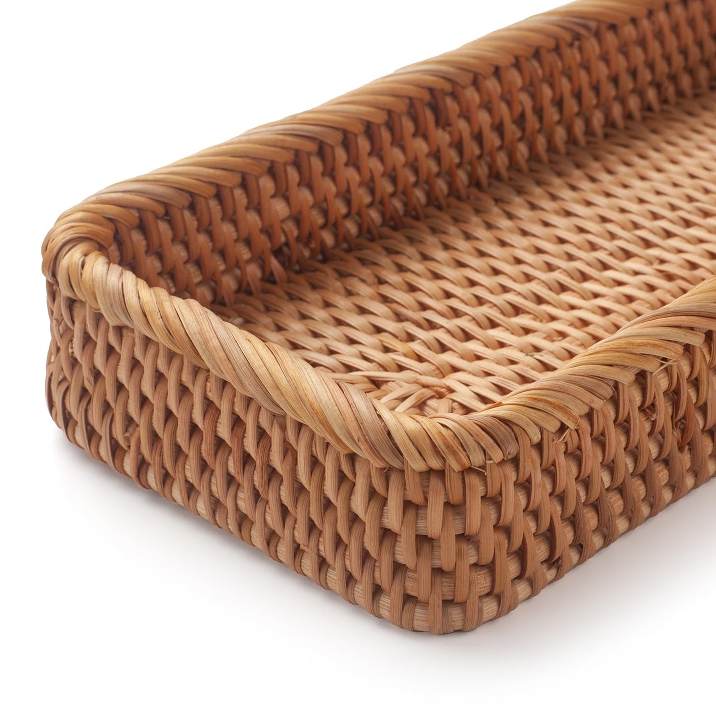 Rattan Bathroom Vanity Tray, Toilet Tank Tray, Toilet Basket Tank Topper, Bathroom Basket for Organizing and Decor (Natural, 10.2" x 4.9" x 1.6")