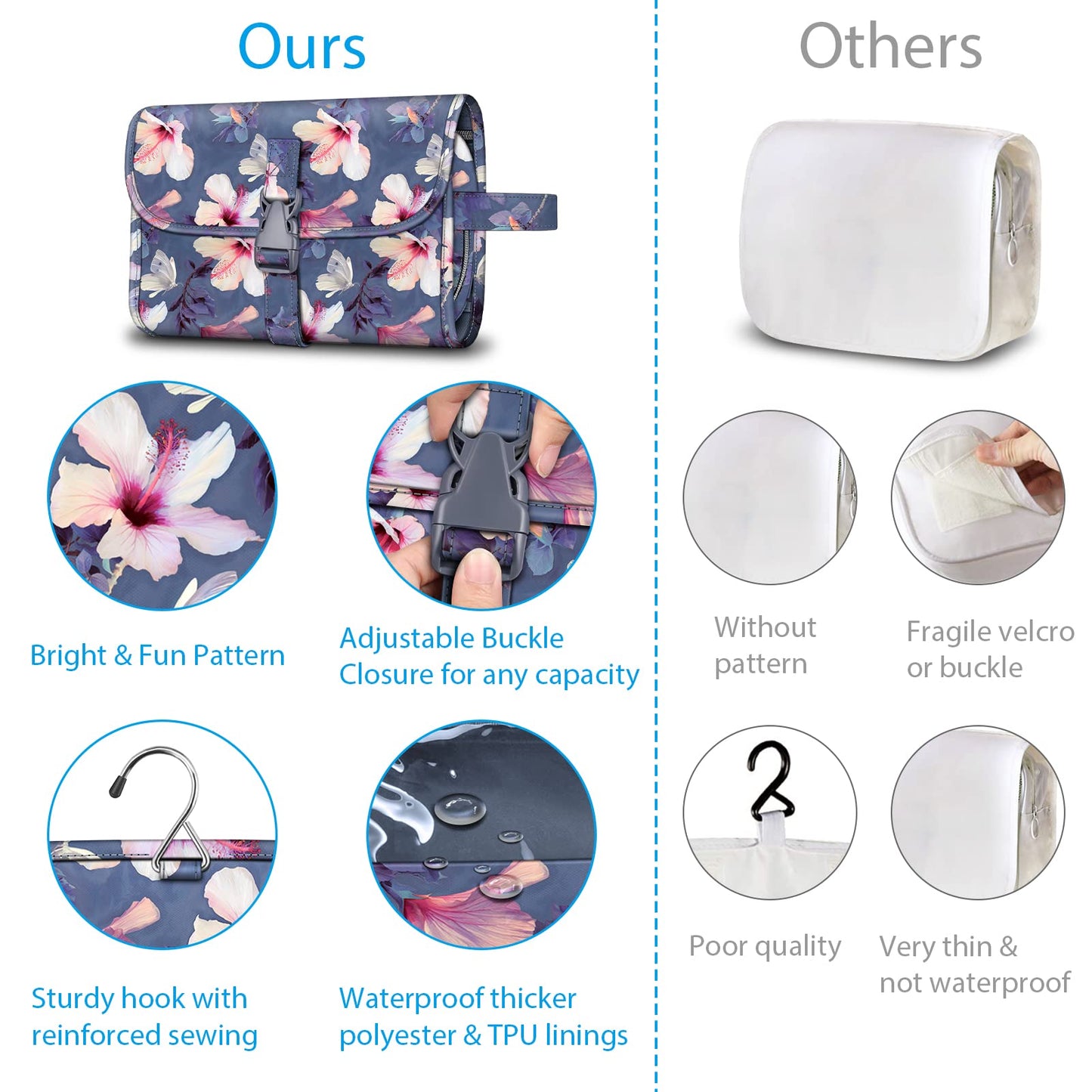 Fintie Portable Toiletry Cosmetic Travel Bag, Large Water Resistant Hanging Makeup Organizer Storage Pouch Case for Women Girls (Blooming Hibiscus)