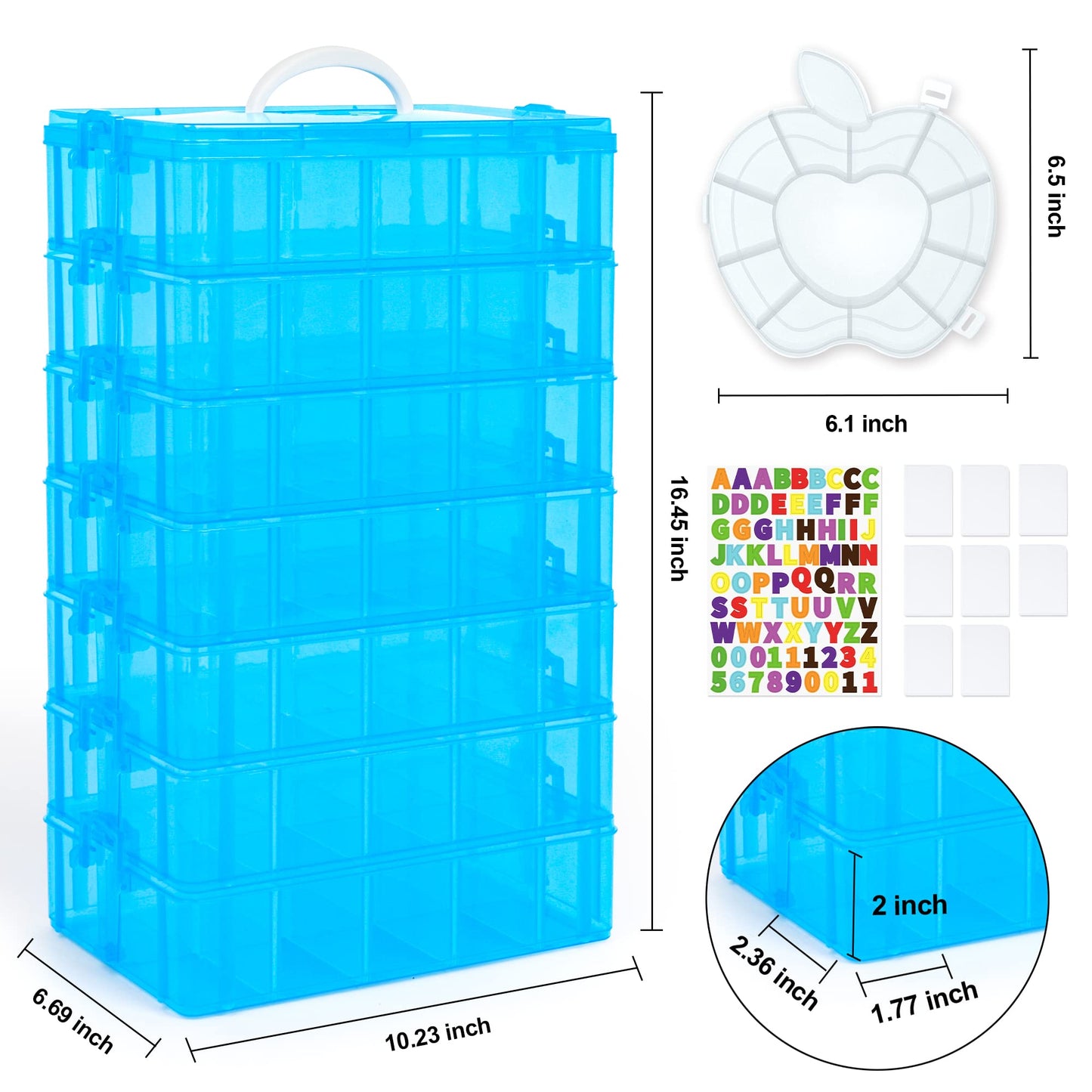 INSCRAFT 7 Layers Stackable Storage Container, 70 Adjustable Compartments (Blue) Stackable Storage Container, Perfect for Kids Toys, Art Crafts, Jewelry, Supplies, Mini Case & Letter Sticker Included