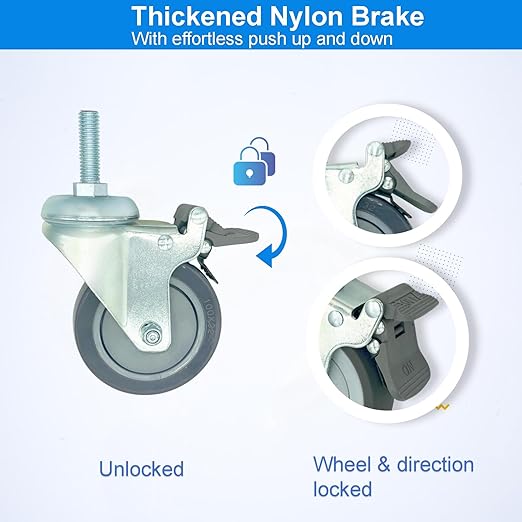 4 inch Swivel Caster Wheels Heavy Duty, 3/8"-16x1 Threaded Stem Casters Set of 4, Polyurethane Grey PU Wheels for Hospital, Lab, Furnitures,Restaurant