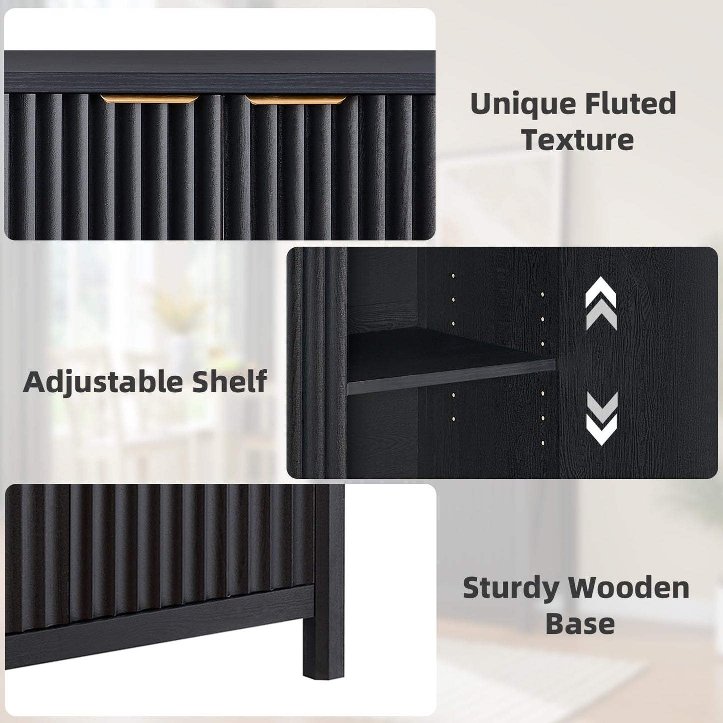 BuildHom 32" Sideboard Buffet Cabinet with Storage, Fluted Accent Storage Cabinet with 2 Doors, Modern Accent Coffee Bar Console Table for Kitchen, Entryway, Black Oak