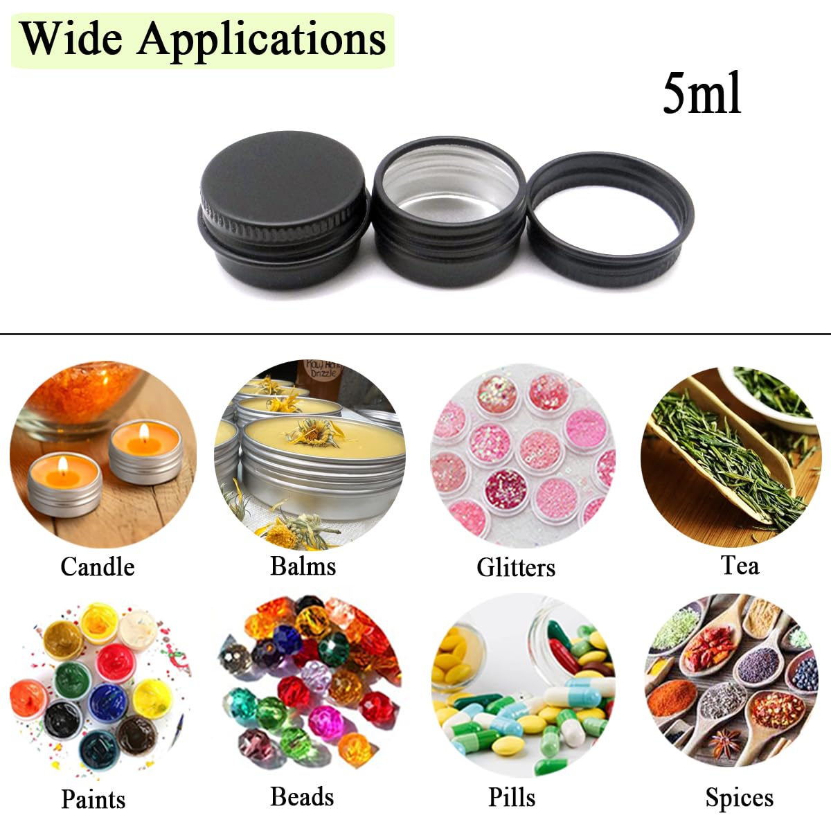 Wopanxye 30 pack 5 ml Black Lip Balm Tin Cans, 5g Mini Aluminum Makeup Sample Containers with Screw Lid, Empty Metal Tins Pot Storage Travel Jars for Cosmetic, Cream, Candle, Tea, 5 Gram Small Tins