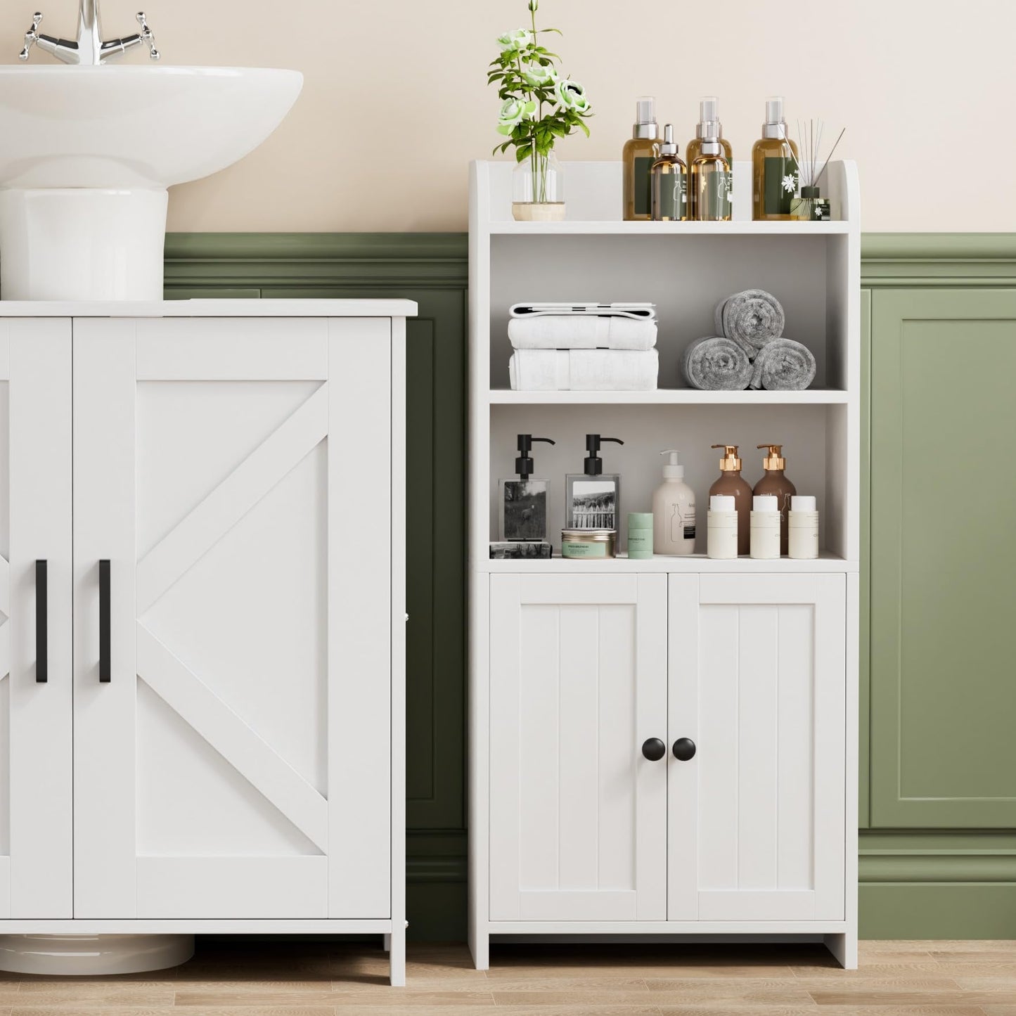 Cerlyunzan Small Bathroom Storage Cabinet, Freestanding Bathroom Cabinet and Organizer with Shelves, Small Cabinet with Doors for Bathroom, Laundry Room, 7.9" D x 14.6" W x 31" H, White