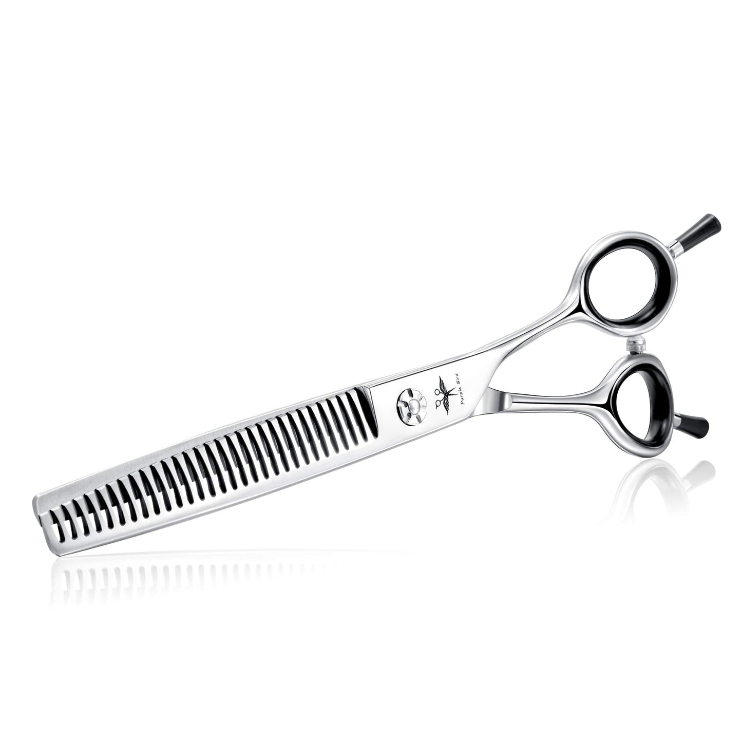 PURPLRBIRD 7 Inch Straight Dog Grooming Scissors Pet Thinning Texturizing Shears Professional Safety Blunt Tip Trimming Shearing for Dogs Cats Face Paws Limbs Japanese Stainless Steel Silver