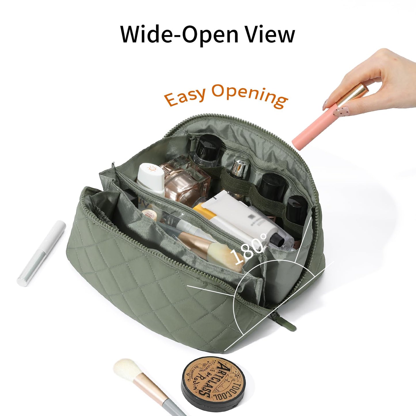 AMXNX Makeup Bag for Woman Quilted Puffer Cosmetic Bags Travel Organizer Large Capacity Wide-open Pouch Toiletry Bag Set