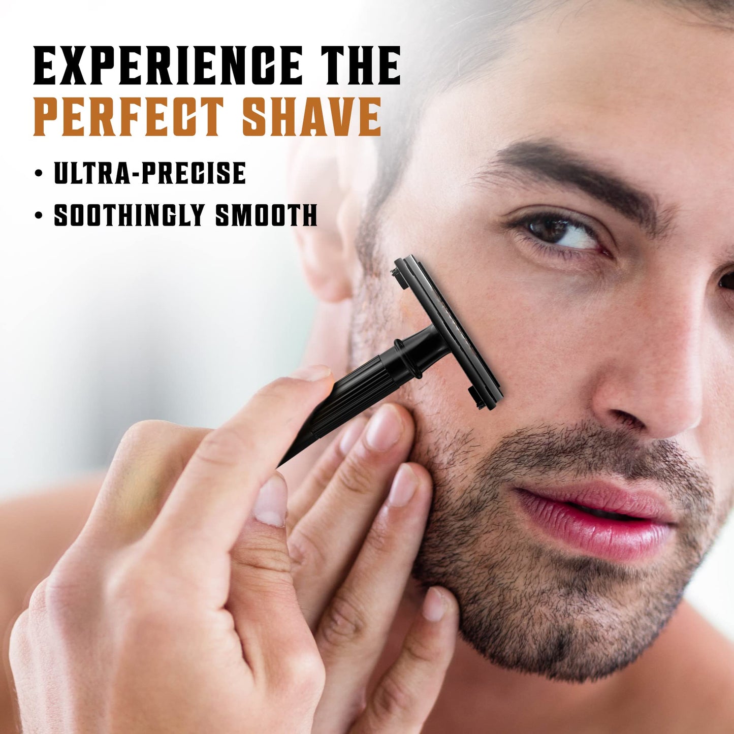 SHAVING REVOLUTION Black Long Handle Double Edge Safety Razor with 60 Platinum Japanese Stainless Steel Blades – Close, Smooth, and Precise Shave for Men, Easy Blade Replacement. With Cleaning Brush.