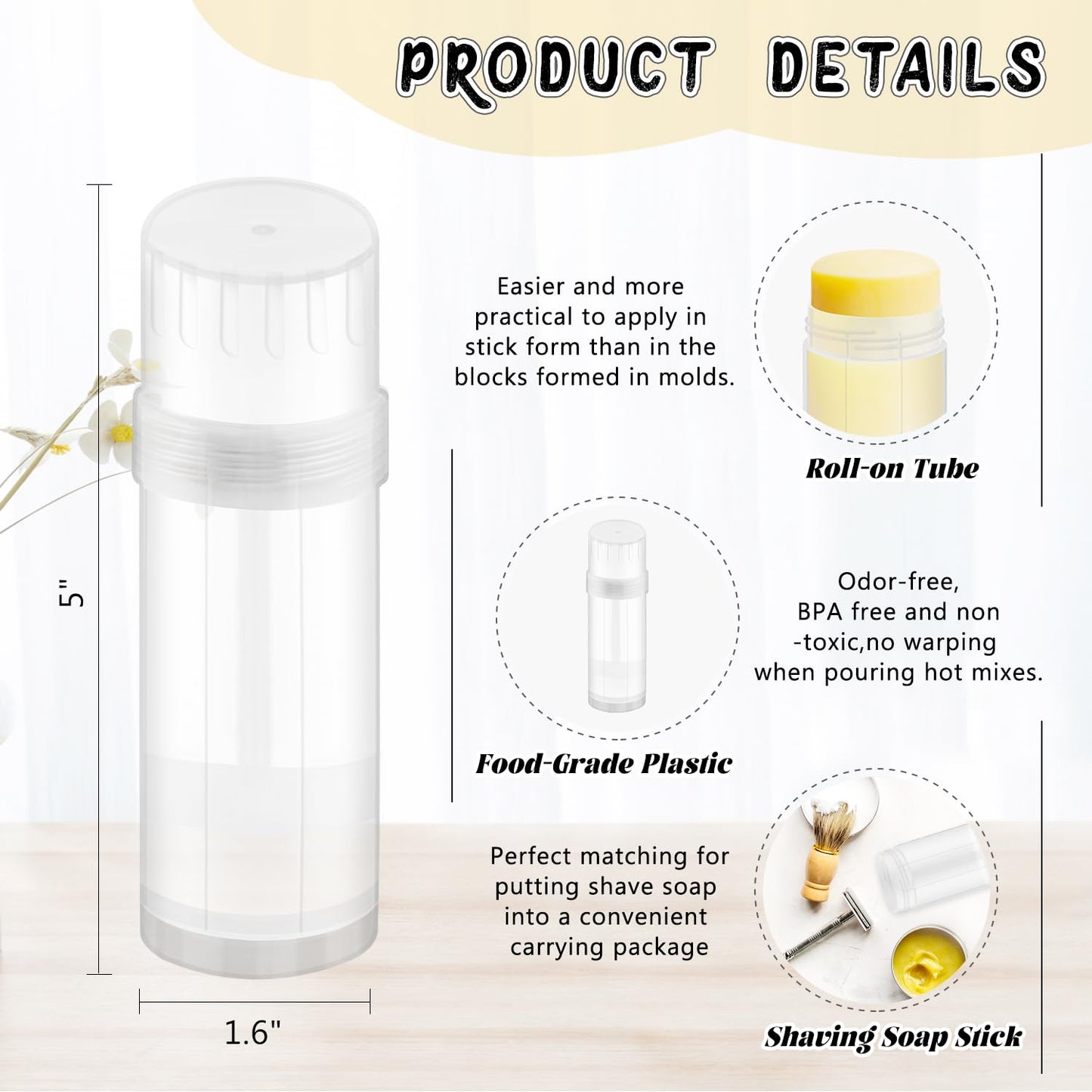 DMuuuDM 15 Pack 2 oz/60ml Plastic Deodorant Containers,Empty Round Twist-Up Solid Stick Tube Container for Homemade Deodorant,Shaving Soap Stick,Heel Lip Balm,Solid Lotion Bars-Top Filling,Clear