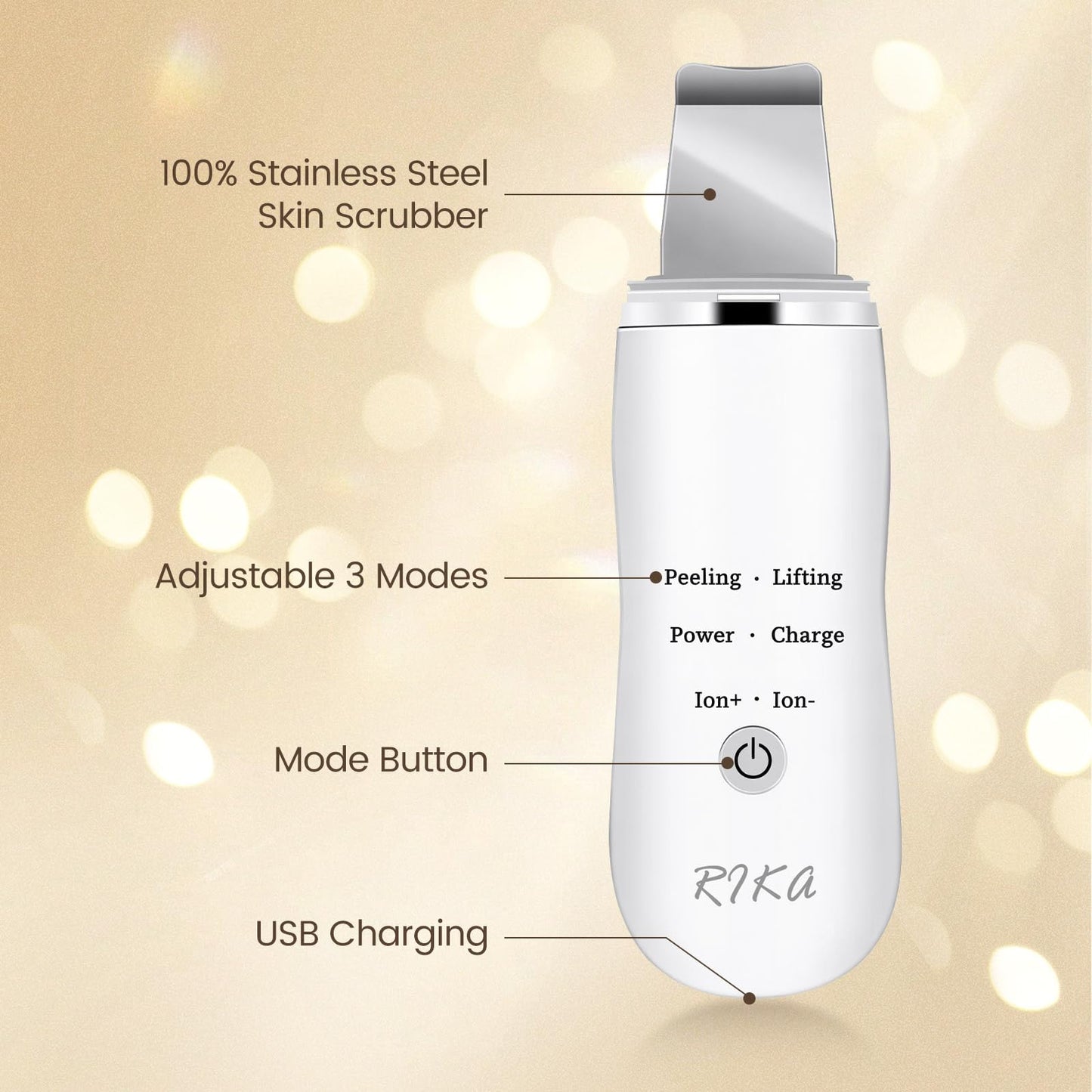 Rika Skin Care Tools, Skin Scrubber Waterproof Facial Spatula, Blackhead Removal Tools, Pore Cleaner with 4 Modes, Pore Scrubber for Deep Cleansing, Face Exfoliator Scrubber for Women Men