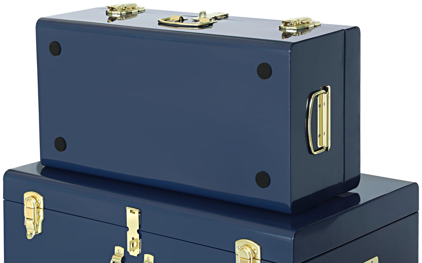 Vixdonos Decorative Large Metal Box Storage Trunk Chest Set of 2 College Dorm Organizer with Hardware Hasps and Handle for Home Deocr,23.7X14.2X9.5 Inches,Dark Blue