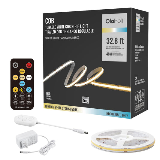 Olaholii 32.8ft Tunable White 2700K-6500K COB LED Strip Light with Remote, Dimmable Bright Led COB Light Strip, White CCT Adhesive Led Light for Kitchen Cabinet, Room
