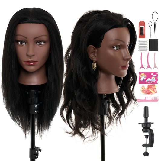 20-22" Mannequin Head,100% Real Human Hair Mannequin Head, Braiding Cosmetology Manikin Doll Head for Hair Styling Training with Table Clamp,Braiding Set(Light brown) Hair Extensions