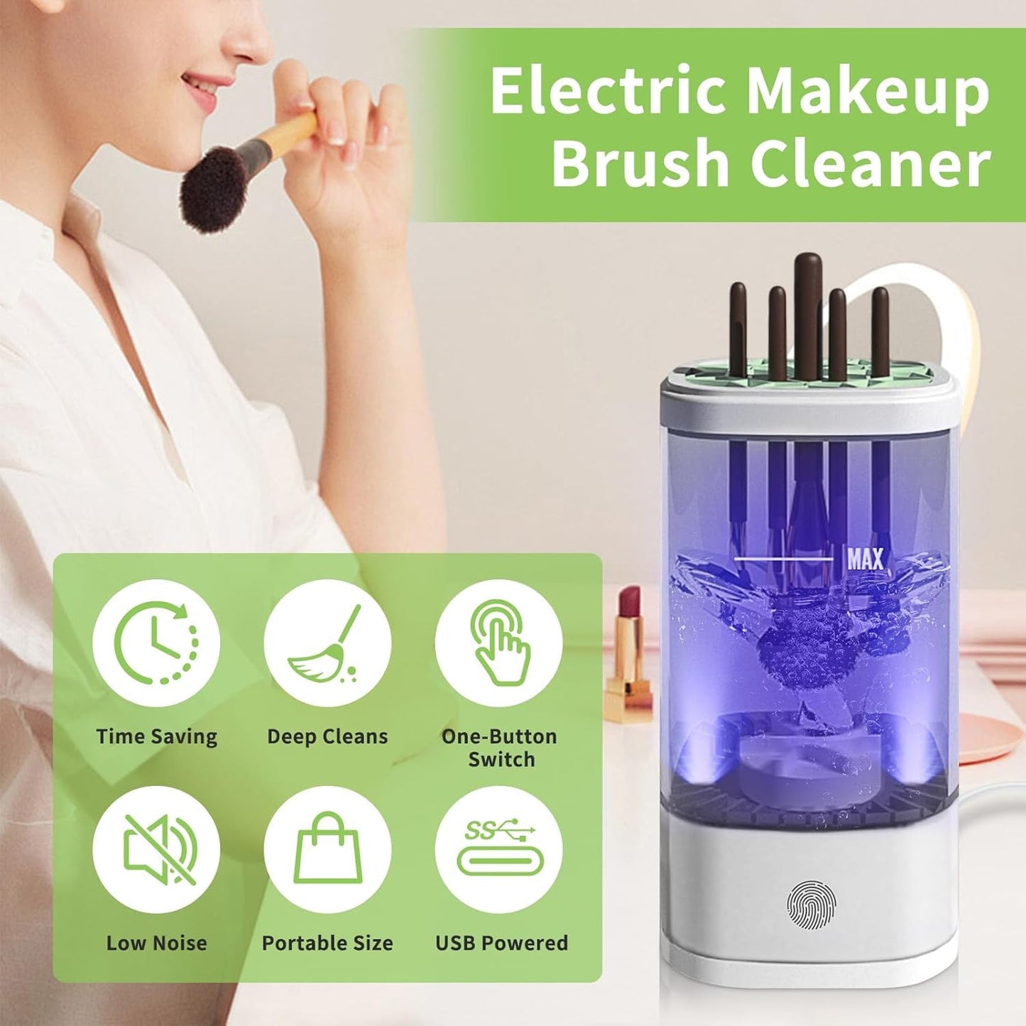 Electric Makeup Brush Cleaner,Portable Automatic Cosmetic Brushes Cleaner Machine,USB Rechargeable,Efficient Cleaning,Fits All Brush Sizes,For Home Deep Clean & Travel Quick Wash Beaut,Gift for Women