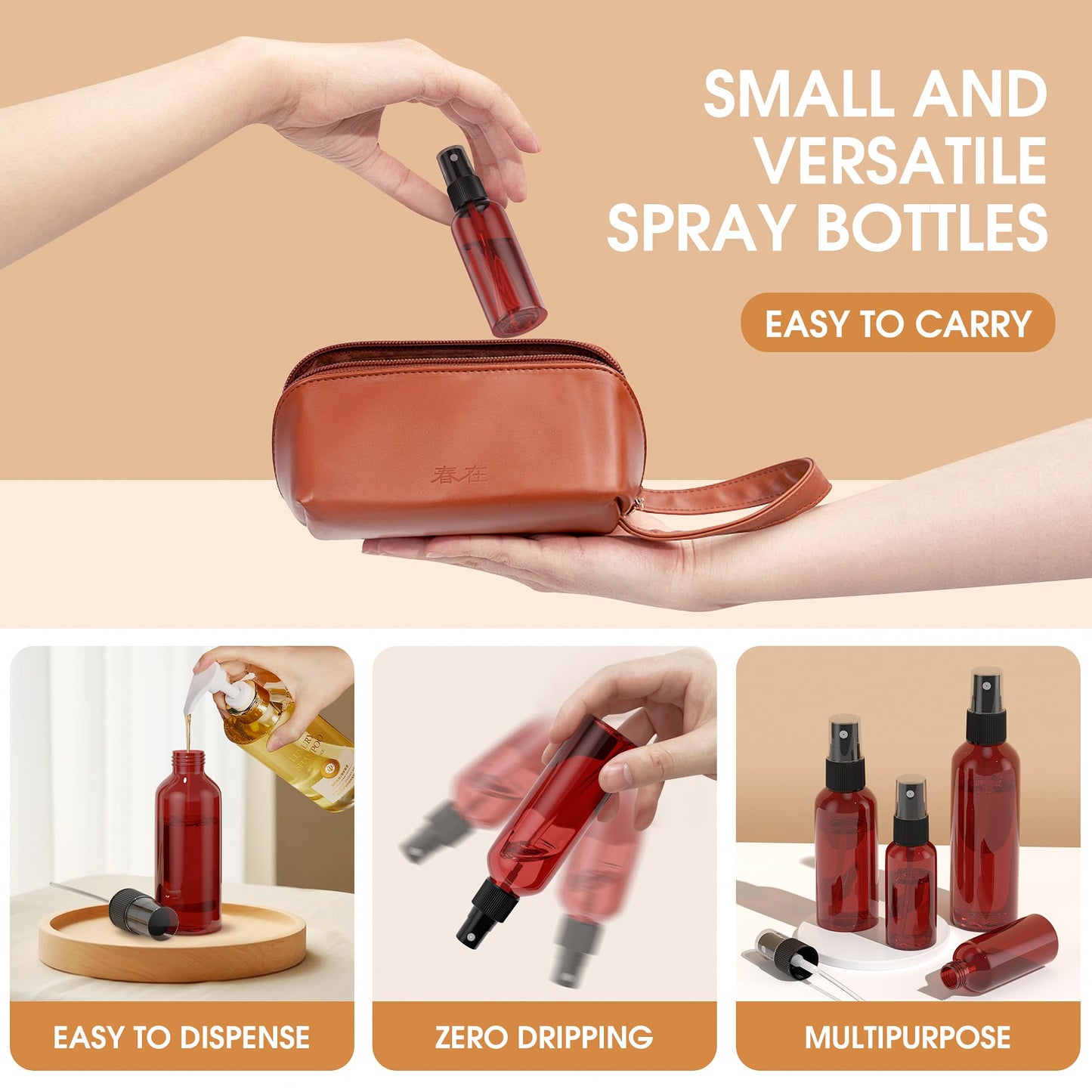 EVANCENT 50Pack 4oz Spray Bottles Plastic, 120ml Small Spray Bottle Bulk Black Fine Mist Sprayer, Portable Empty Refillable Containers Cosmetic Bottles for Plants, Cleaning, Misting & Skin Care-Red