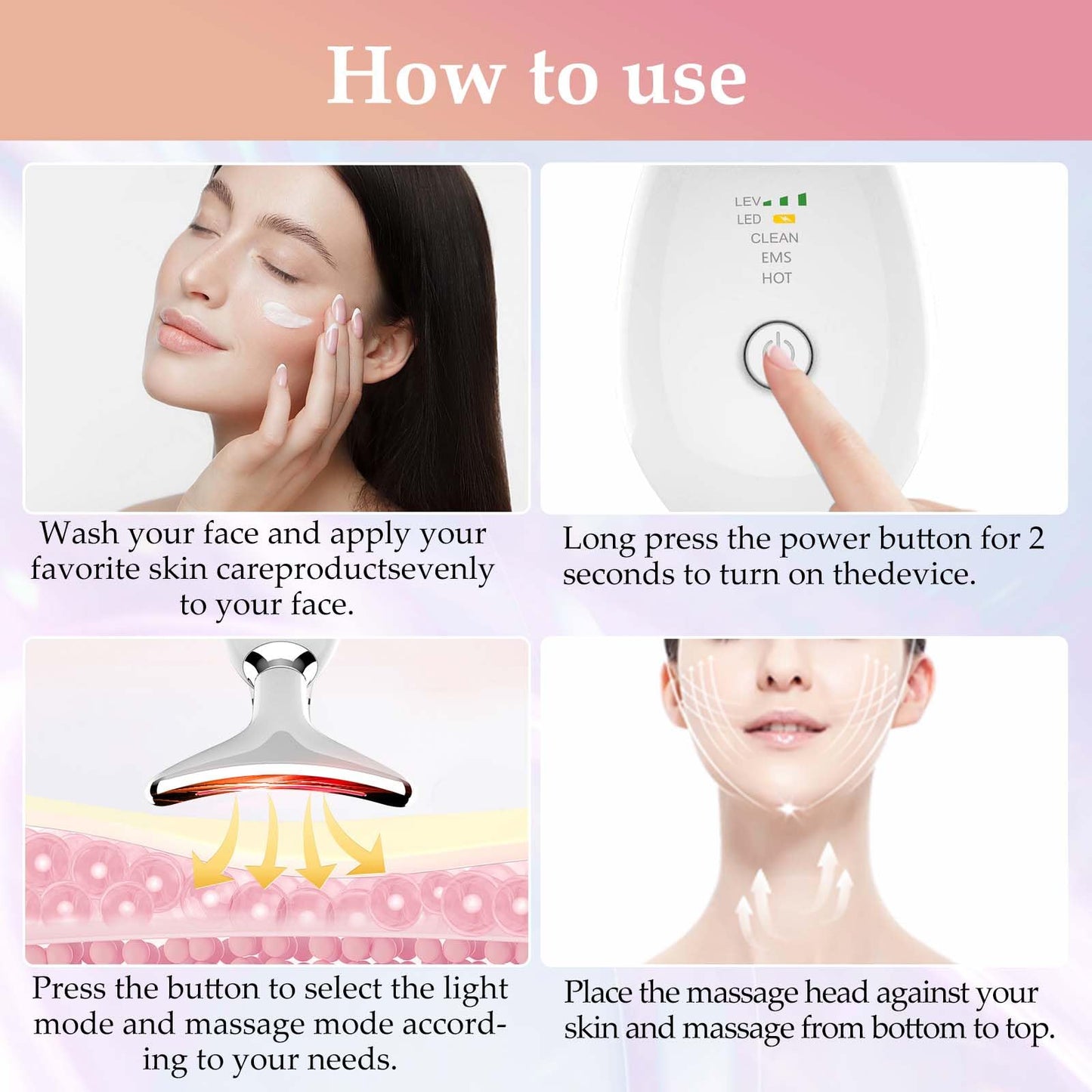 Face and Neck Massager Tool, 7 Colors LED Womens Skin Care Facial Massager for Skin Rejuvenation, Lifting, Toning, Glow Boost
