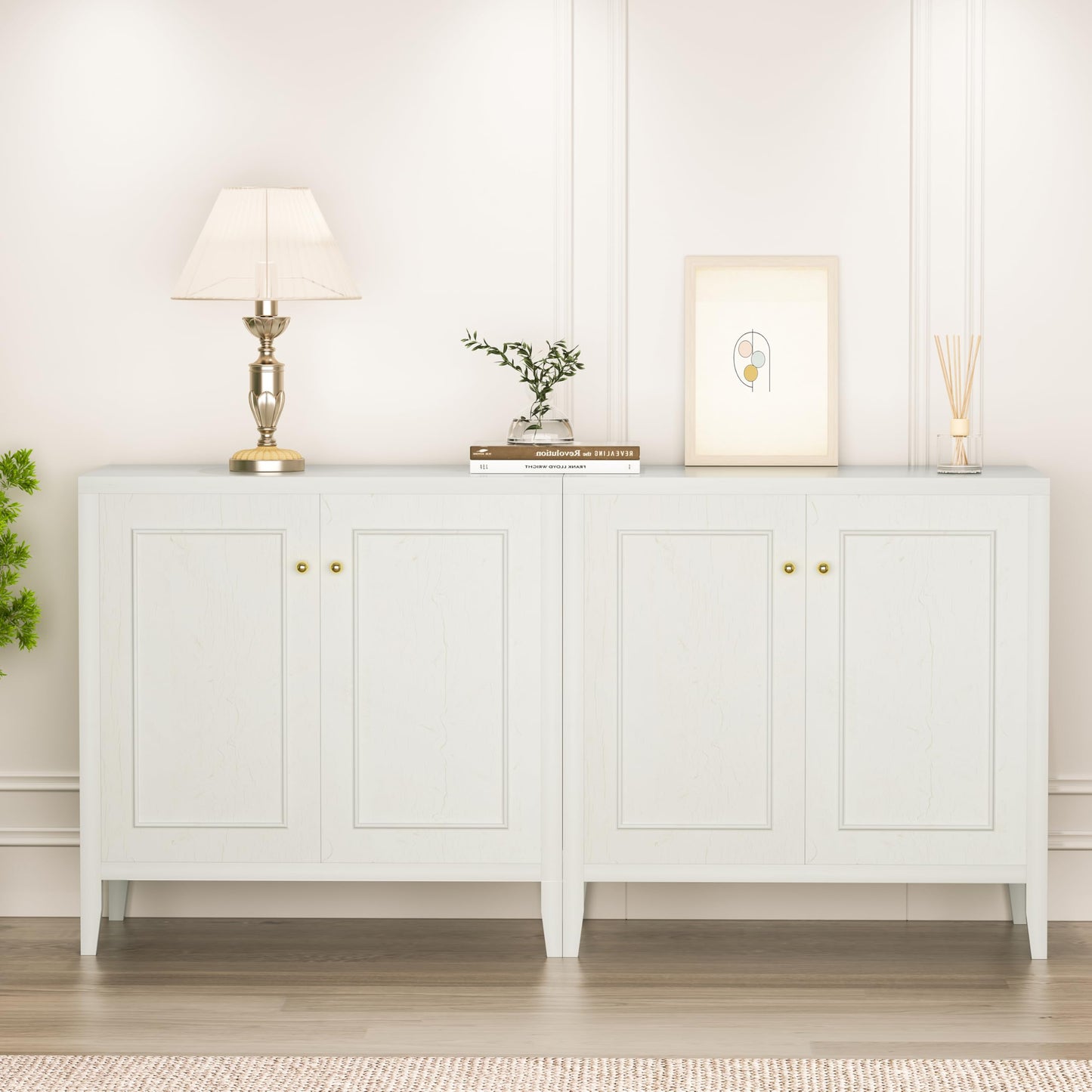 VDNEND Multifunctional Storage Cabinet, Modern 2 Doors Freestanding Cabinet Buffet Cabinet for Bathroom, Kitchen, Living Room, Office, Restaurant, Entryway Organizer (Antique White)