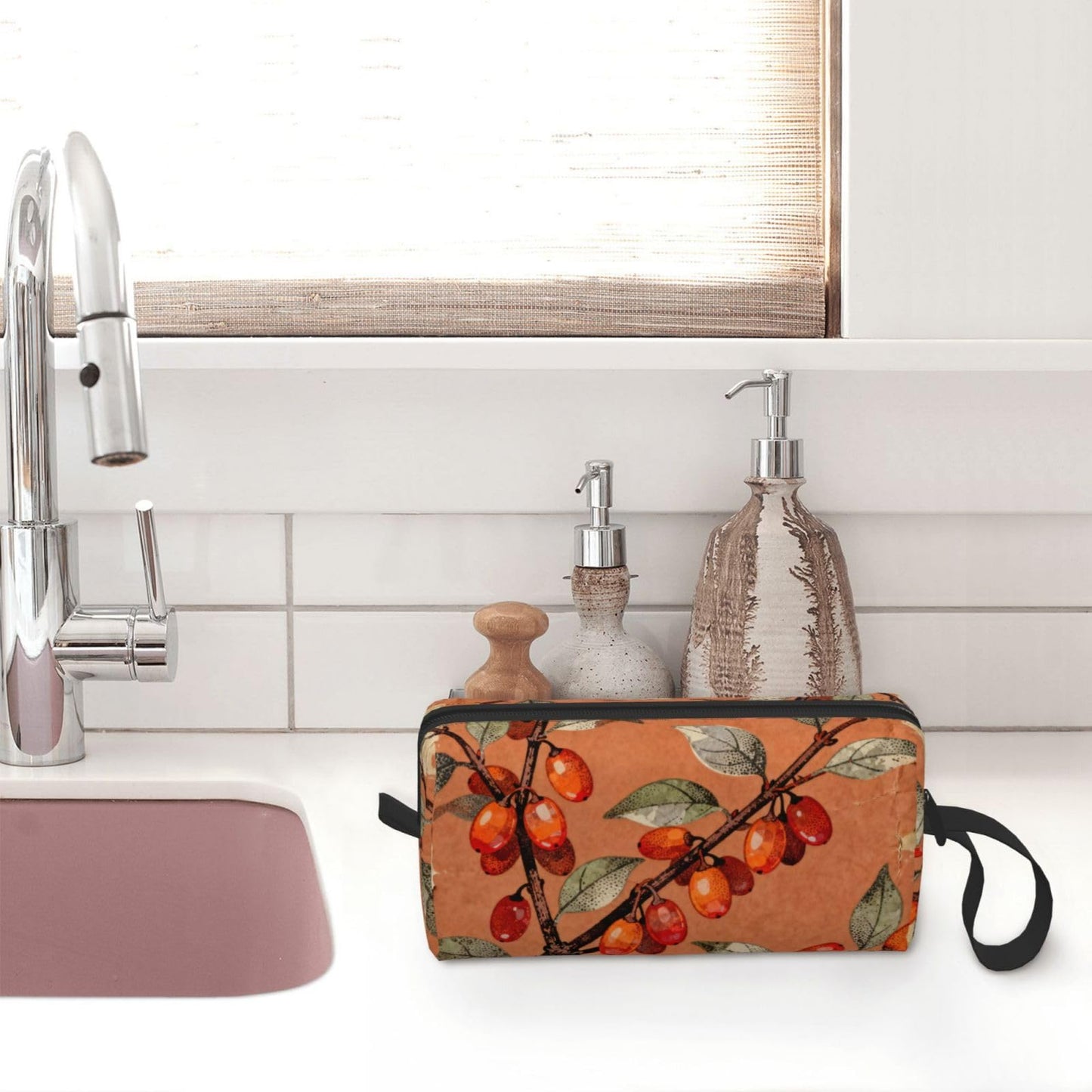 OLUSENMO Dogwood Berries Makeup Bag Organizer Compact & Durable Berry Travel Cosmetic Bag Oxford Fabric Impact-Resistant Multi-Purpose Storage Perfect for Travel, Gym, Daily Use