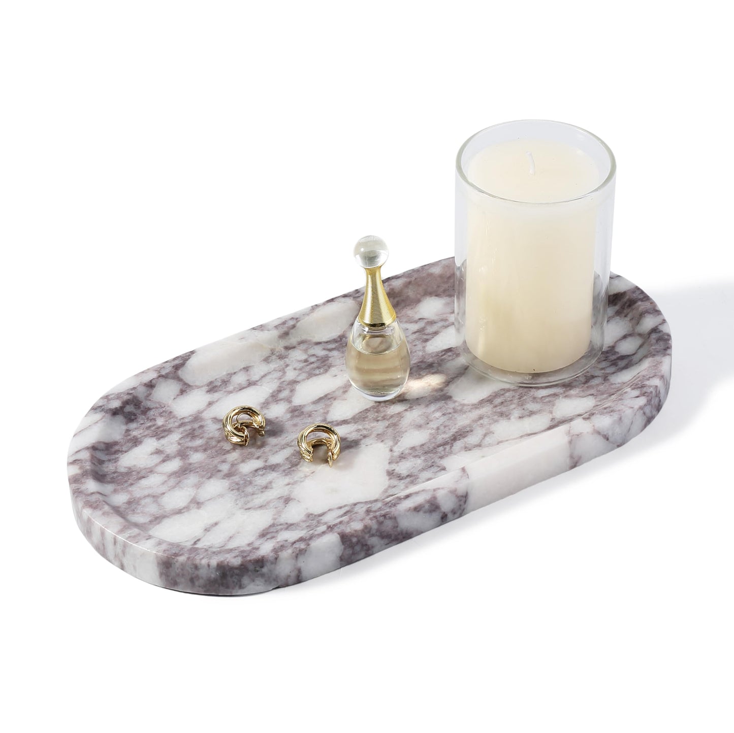 Koville Real Luxurious Natural Marble Vanity Tray, 10"x5" Calacatta Viola Marble Catchall Tray for Bathroom, Stone Perfume Trays Jewelry Dish for Dresser, Genuine Stone Storage Tray for Home Decor