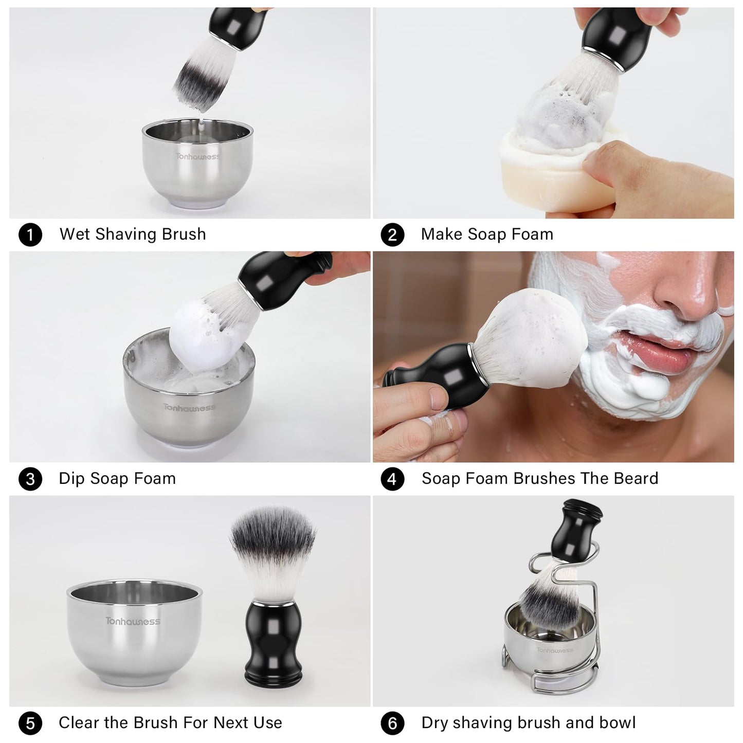 Shaving Brush Set for Men, 3 in1 Shaving Kit Includes Nylon Badger Hair Shaving Brush, Stainless Steel Shaving Bowl and Stand for Wet Shave