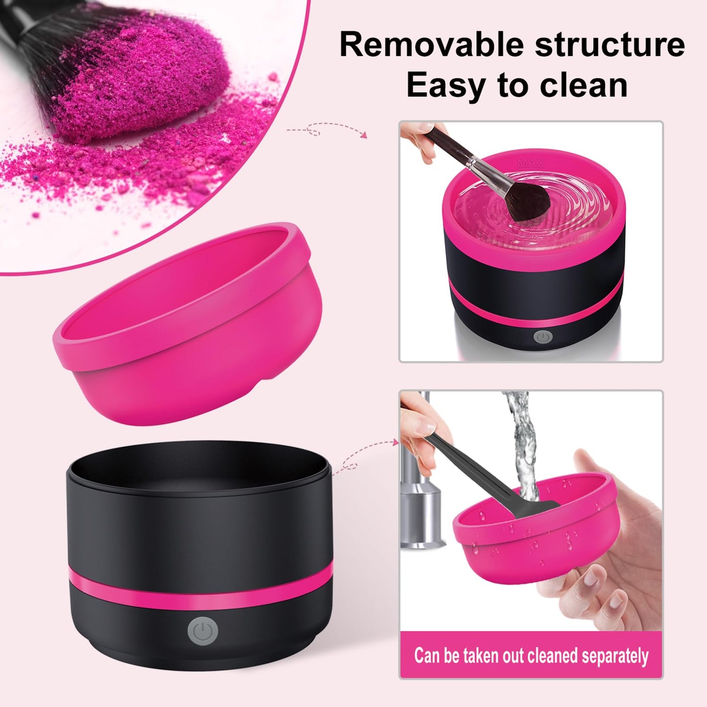 Electric Makeup Brush Cleaner - USB Makeup Brush Cleaner Machine, Powerful Friction Removes Residue on Make up Brushes Set/Sponge/Powder Puffs, Efficient Cleaning, Portable Spinning Washer(Pink)