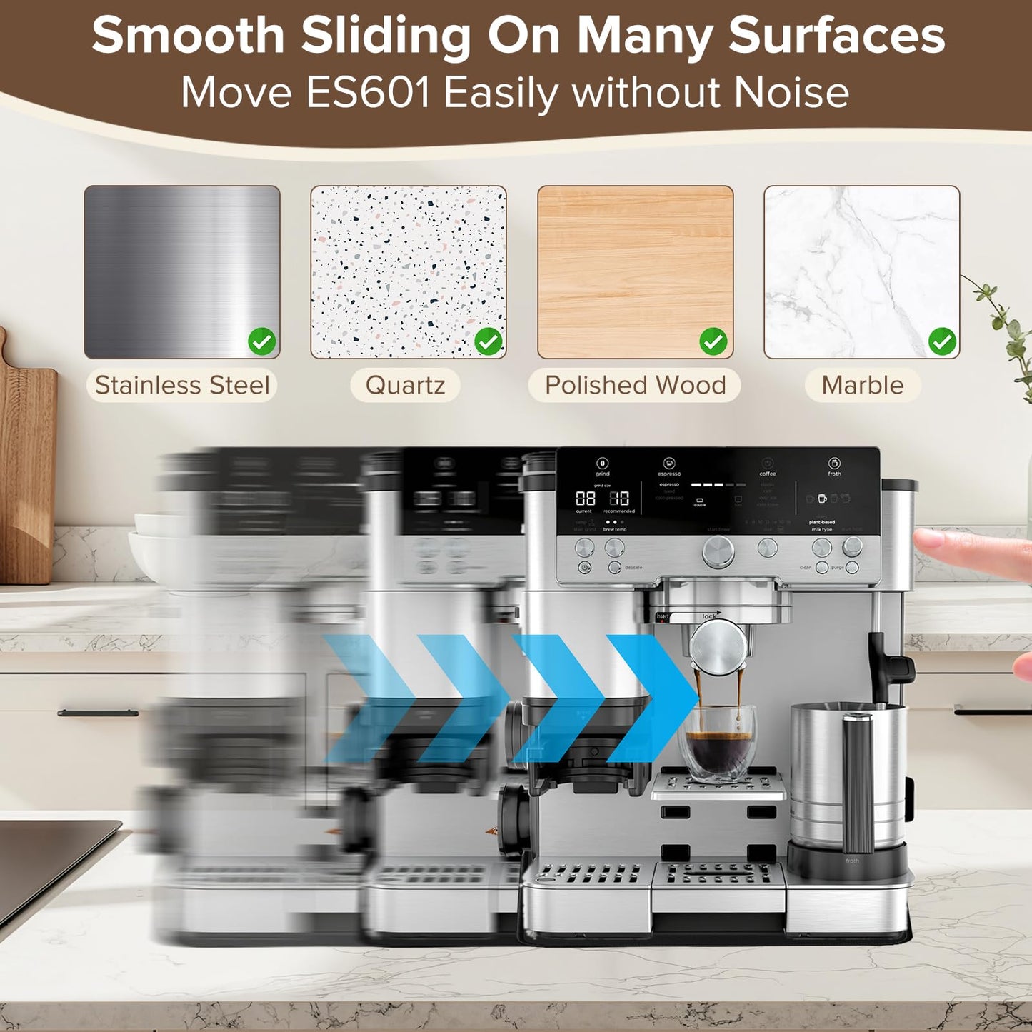 1 Pcs Sliding Mat for Ninja Luxe Cafe Espresso ES601, with Microfiber Towel and Coffee Brush, Slide Easily, Cleanig Kit, Cafe Accessories,Scratch-Free Movement for Countertop and Keep Machine Clean