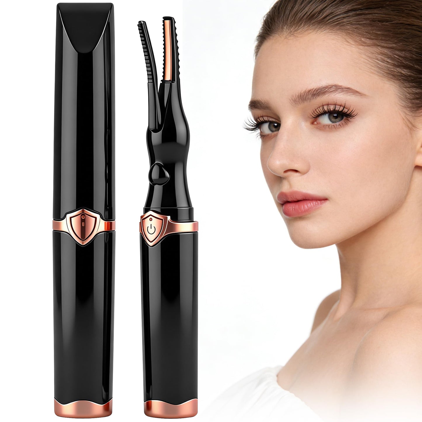 Odetina Heated Eyelash Curler, Fast Heating Electric Eyelash Curler for Women, USB Rechargeable, 3 Temperature Modes Eyelash Styling Tool for Daily Makeup (Black)