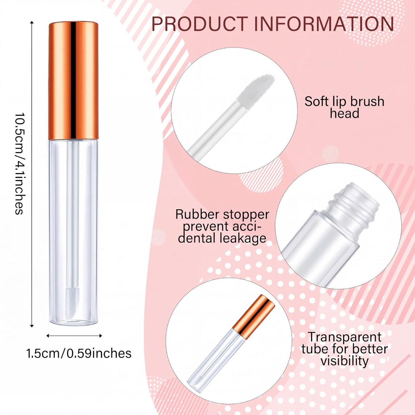 Nuanchu 100 Pcs 10 ml Empty Lip Gloss Tubes, Small Lip Gloss Containers Clear Plastic Mini Refillable Balm Containers Bottles with Wand and Rubber Inserts DIY Makeup