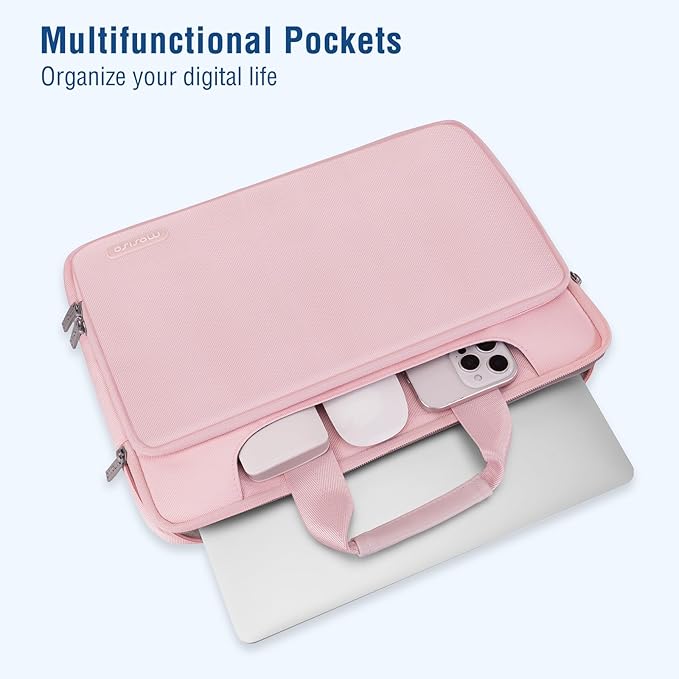 MOSISO 360 Protective Laptop Shoulder Bag Compatible with MacBook Air/Pro, 13-13.3 inch Notebook, Compatible with MacBook Pro 14 inch M5 M4 M3 M2 M1,Matching Color Sleeve with Belt, Pink