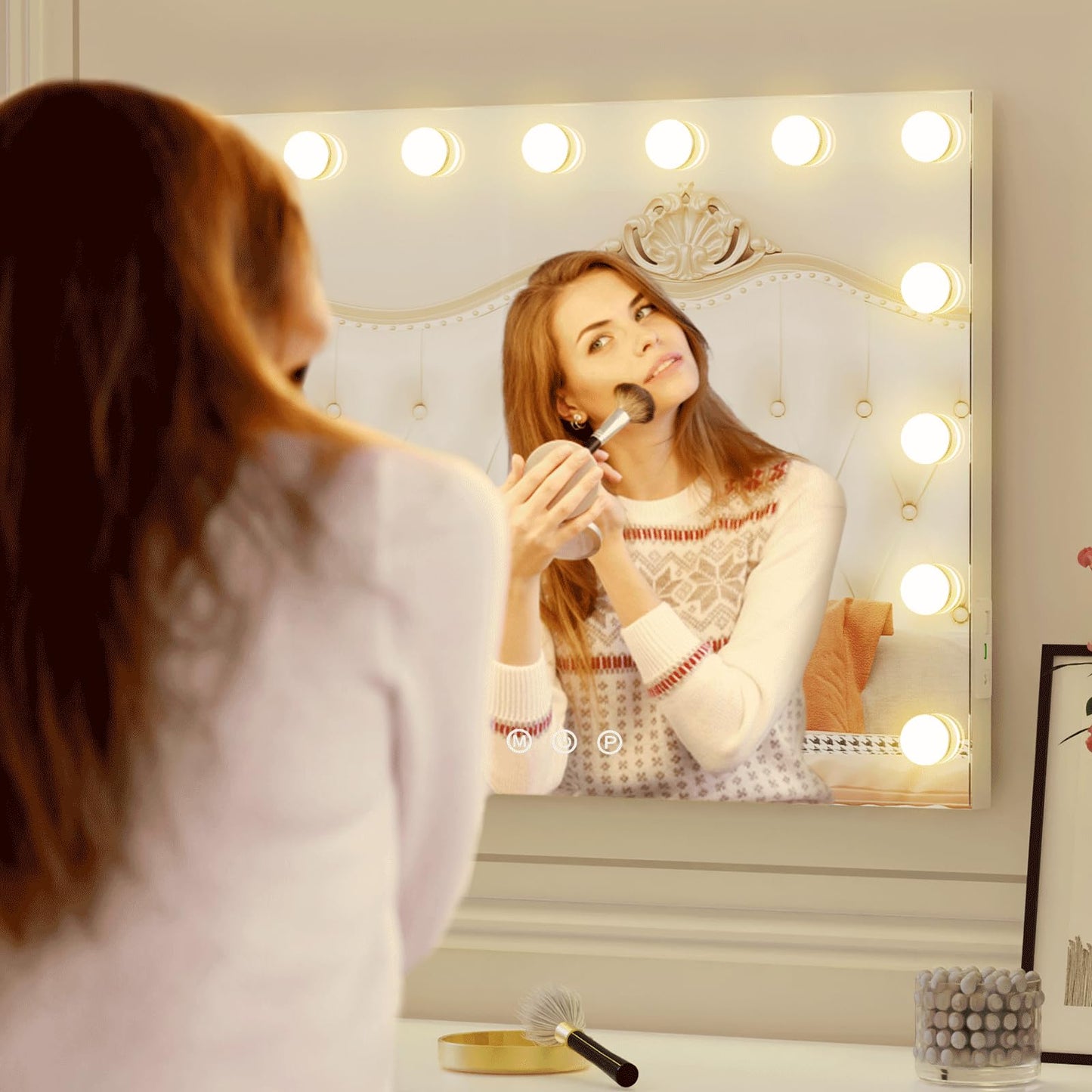 ZazaFi Hollywood Vanity Mirror with Lights, 15 Light Bulbs，3 Color Lights，Make Up Lighted Mirror, Aluminum Metal Frame,USB Charging Port（23" x 18"）
