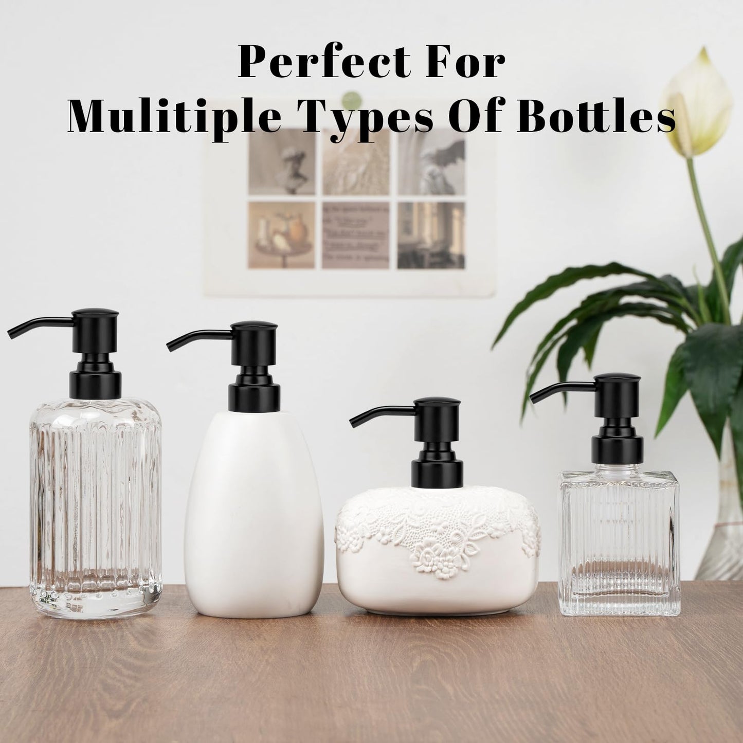 2 Pack Black 304 Stainless Steel Soap Dispenser Pump Replacement Standard 28/400 Thread for Regular Mouth Bottles Lotion Soap Dispenser for Kitchen Bathroom