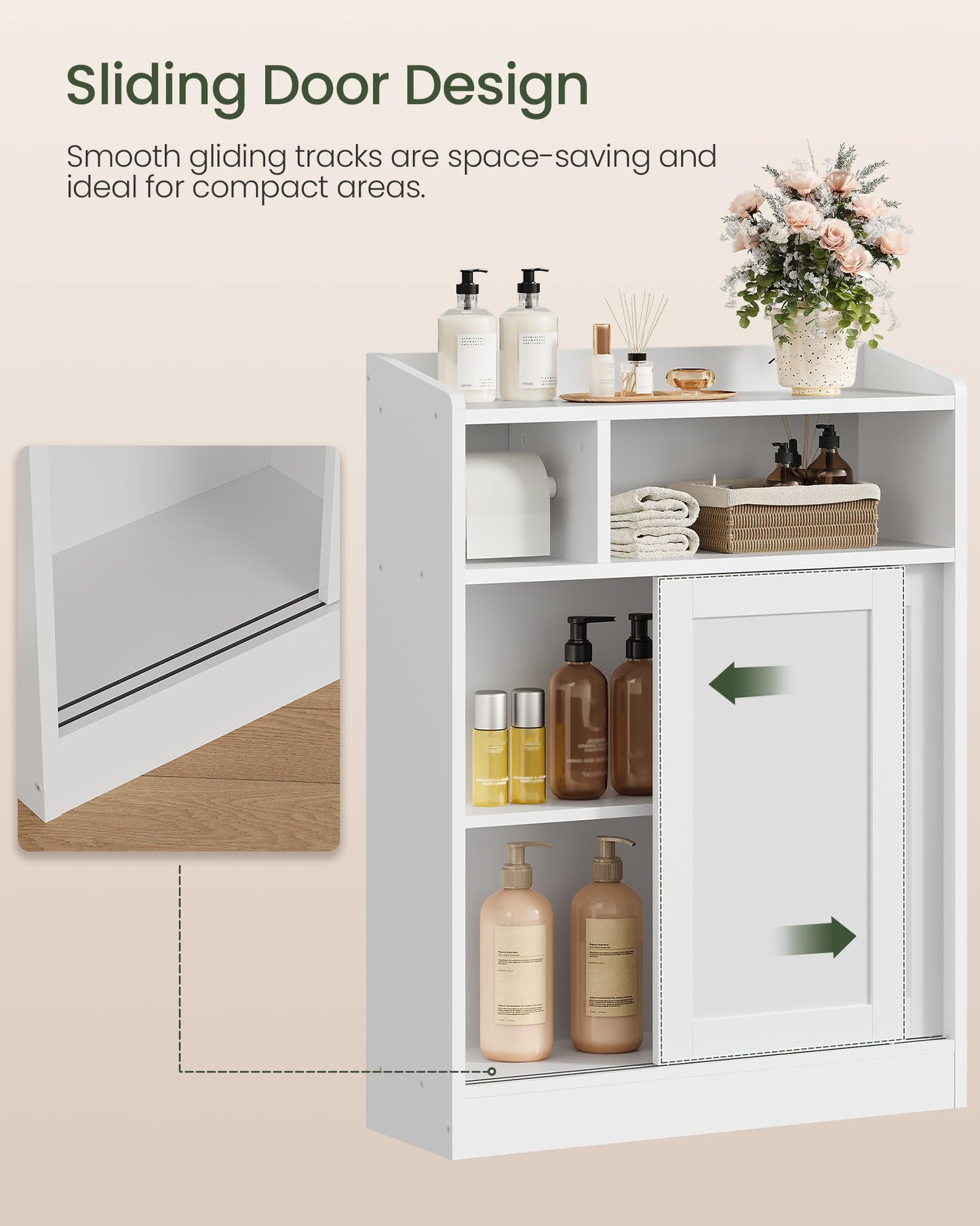 CHOEZON Slim Bathroom Storage Cabinet, Bathroom Floor Cabinet, Storage Organizer with Toilet Paper Holder, Sliding Doors and Adjustable Shelf, for Small Spaces, Bathroom, Living Room, Kitchen, White