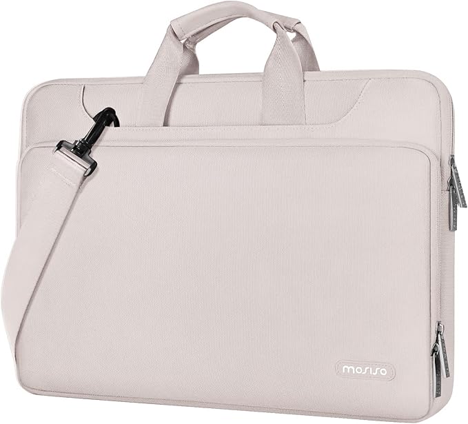 MOSISO 360 Protective Laptop Shoulder Bag Compatible with MacBook Air 15 M4 A3241 M3 A3114 M2 A2941/Pro 16 inch M4 M3 M2 M1, 15-15.6 inch Notebook,Matching Color Sleeve with Belt, Stone Gray