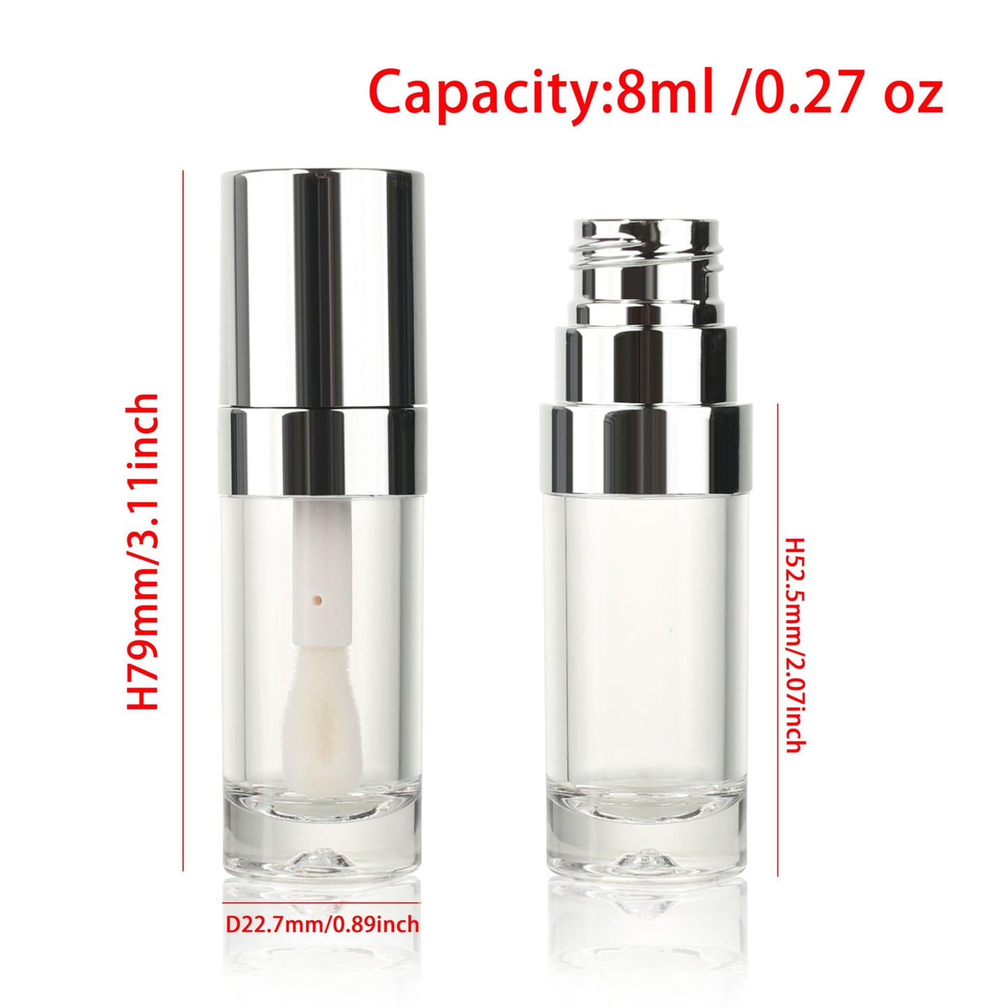 COSIDEA 18pcs Round 8ml 0.27oz r Round silve Empty lip gloss tubes with big large doe foot wand Lipgloss tube containers for lip oil packing