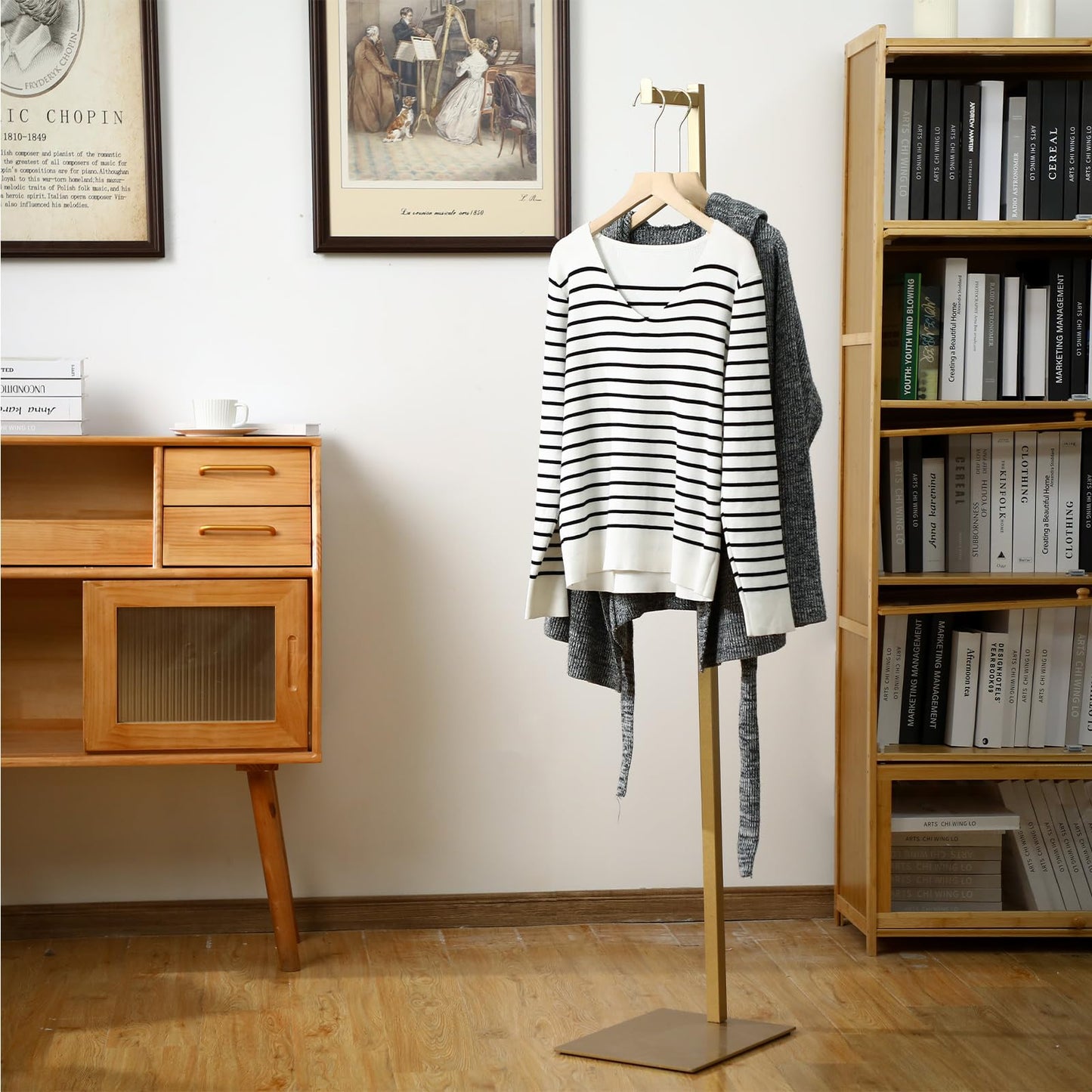 Sintuff Adjustable Cloth Display Stand 48-72 Inches Single Garment Rack Metal Costumer T Shirt Display for Thrift Shop Vendors Retail Store(Gold)