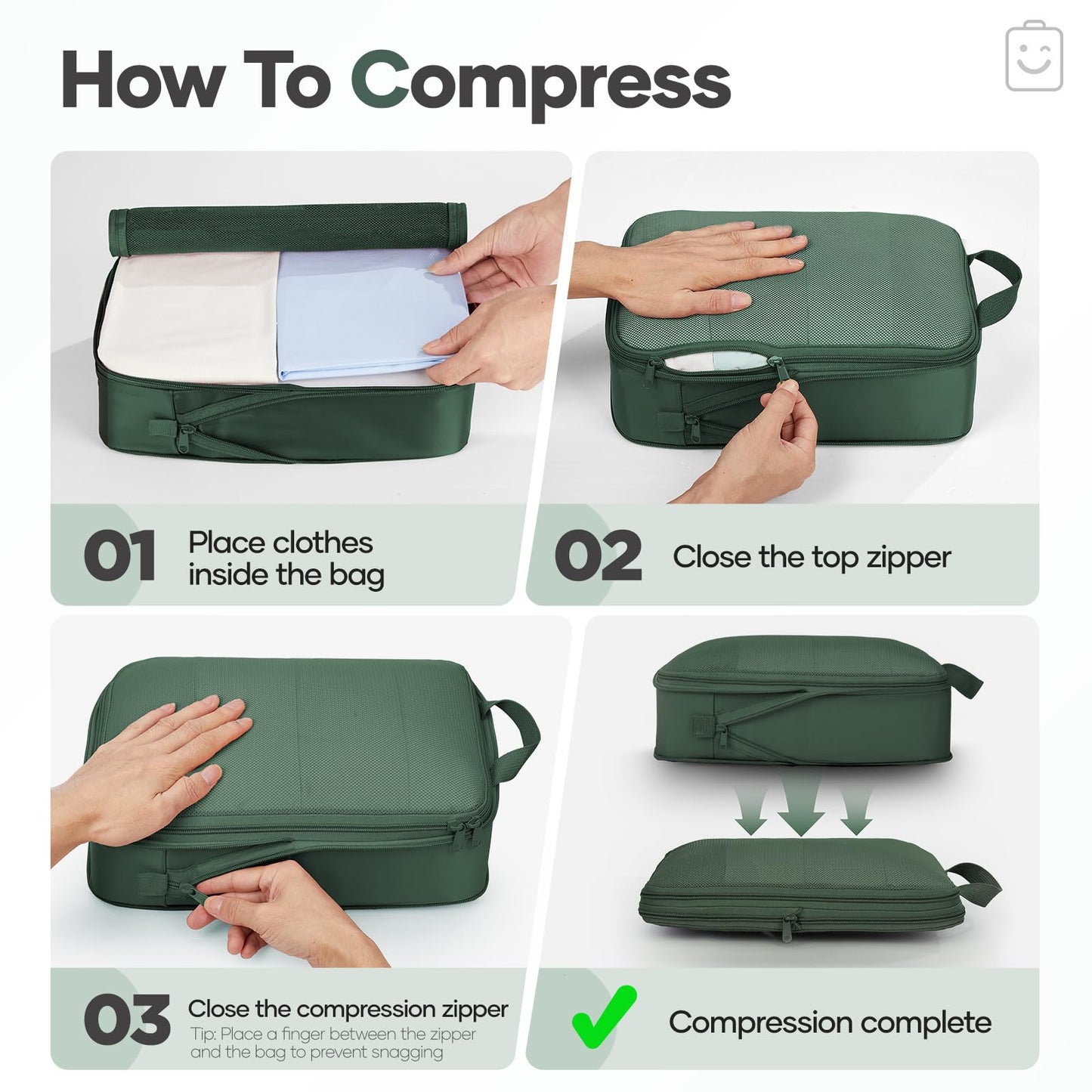 Veken 9/11 Set Compression Packing Cubes for Travel Essentials,Compressible Expandable Large Luggage Suitcase Organizer Bags for Clothing,Space Saver Bags with Over 1000 pcs of Mesh Holes(Dark Green)