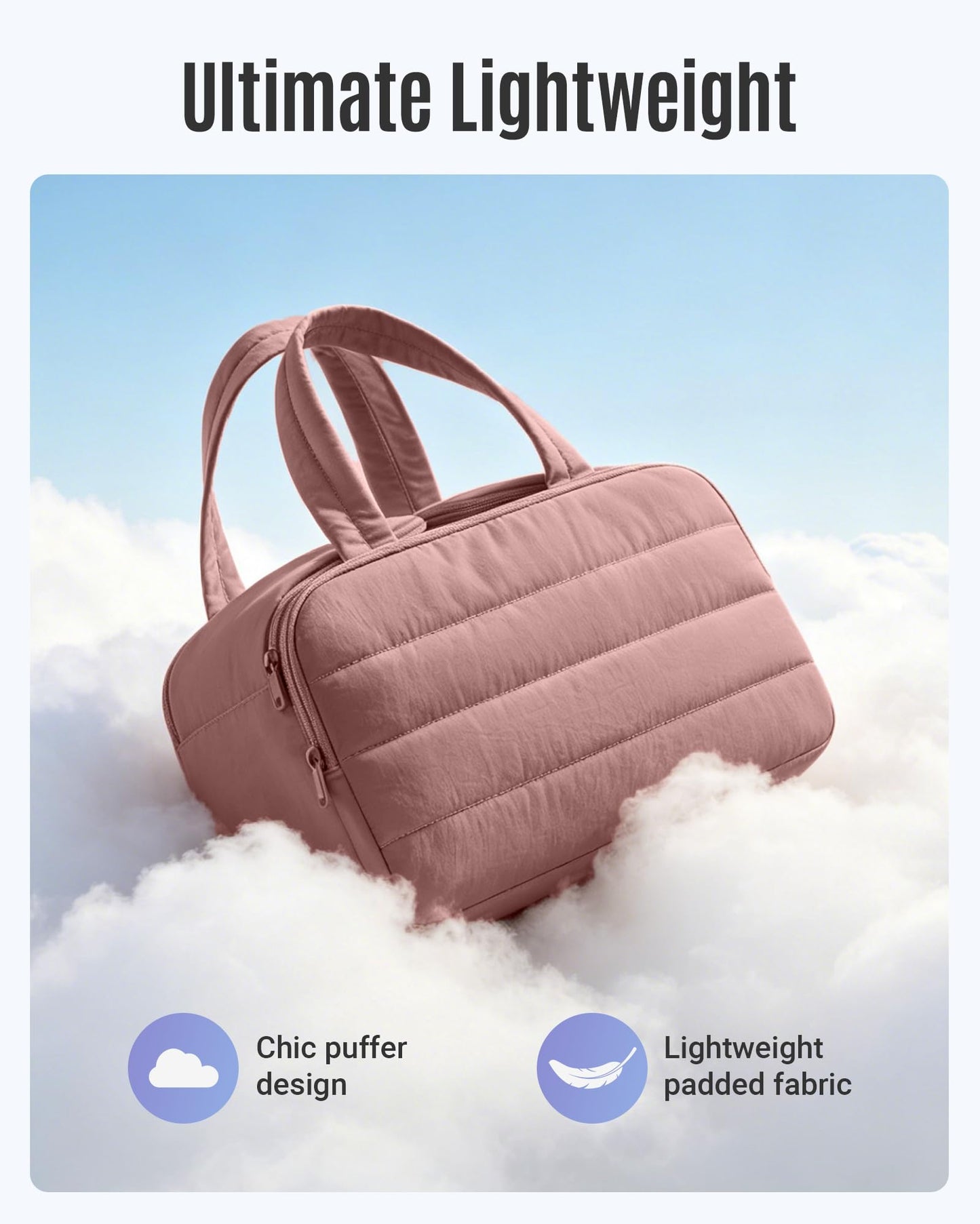 LIGHT FLIGHT Travel Toiletry Bag, Dual-Zip Compartments Travel Bag for Toiletries, Makeup Cosmetic Travel Bag with Handle, Brown