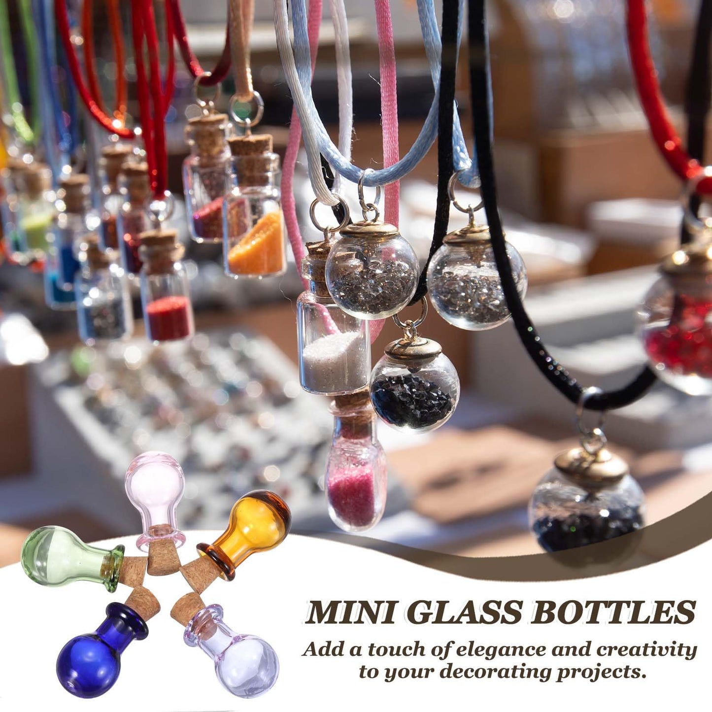 HARFINGTON 30 Pcs Mini Glass Bottles Jars, Long Bottled Small Cute Glass Jars Vials Pendants Small Vials Wishing Bottle with Cork Stoppers for DIY Crafts Wedding Favors, Blue