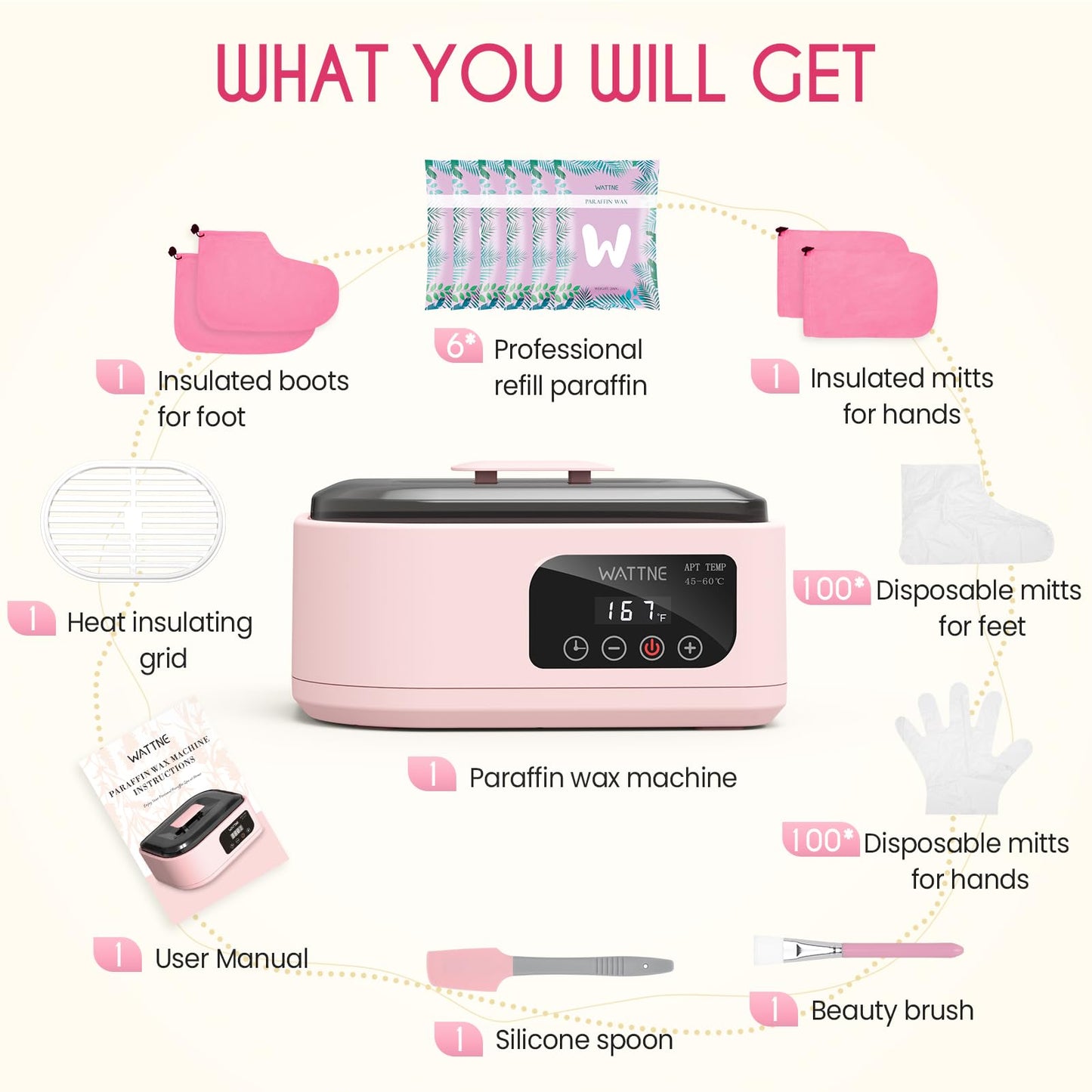 Wattne Paraffin Wax Machine for Hands and Feet, 3500ml Paraffin Wax Warmer with Timer & Keep Warm, Paraffin Wax Bath Moisturizing Kit for Arthritis, Dry Skin Care, Home Spa-Pink