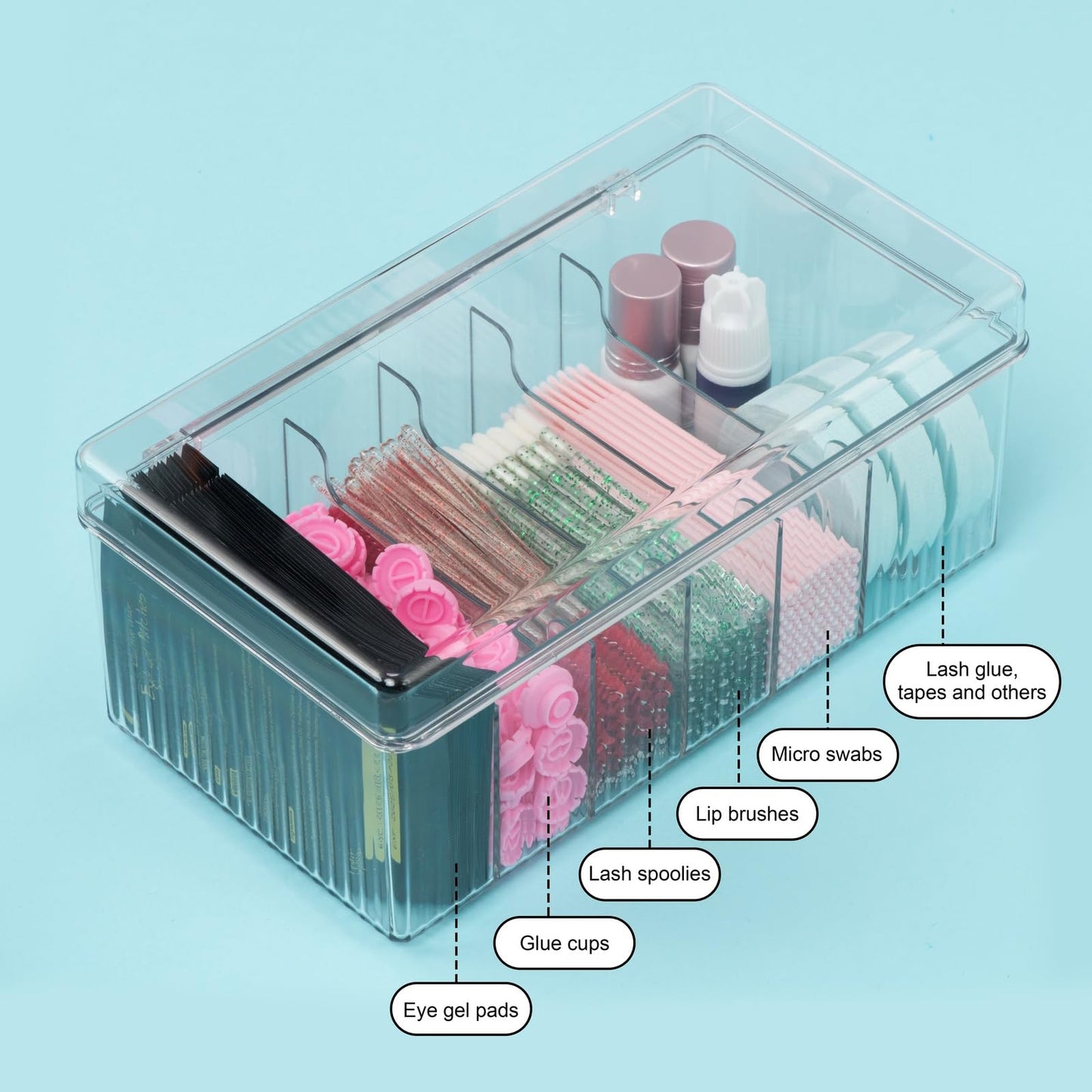 POCMKO Lash Extension Organizers and Storage, Lash Extension Supplies Organizer, Lash Cart Organizer, Acrylic Large Capacity Eyelash Extension Supplies Storage Box, Lashes Supplies Container