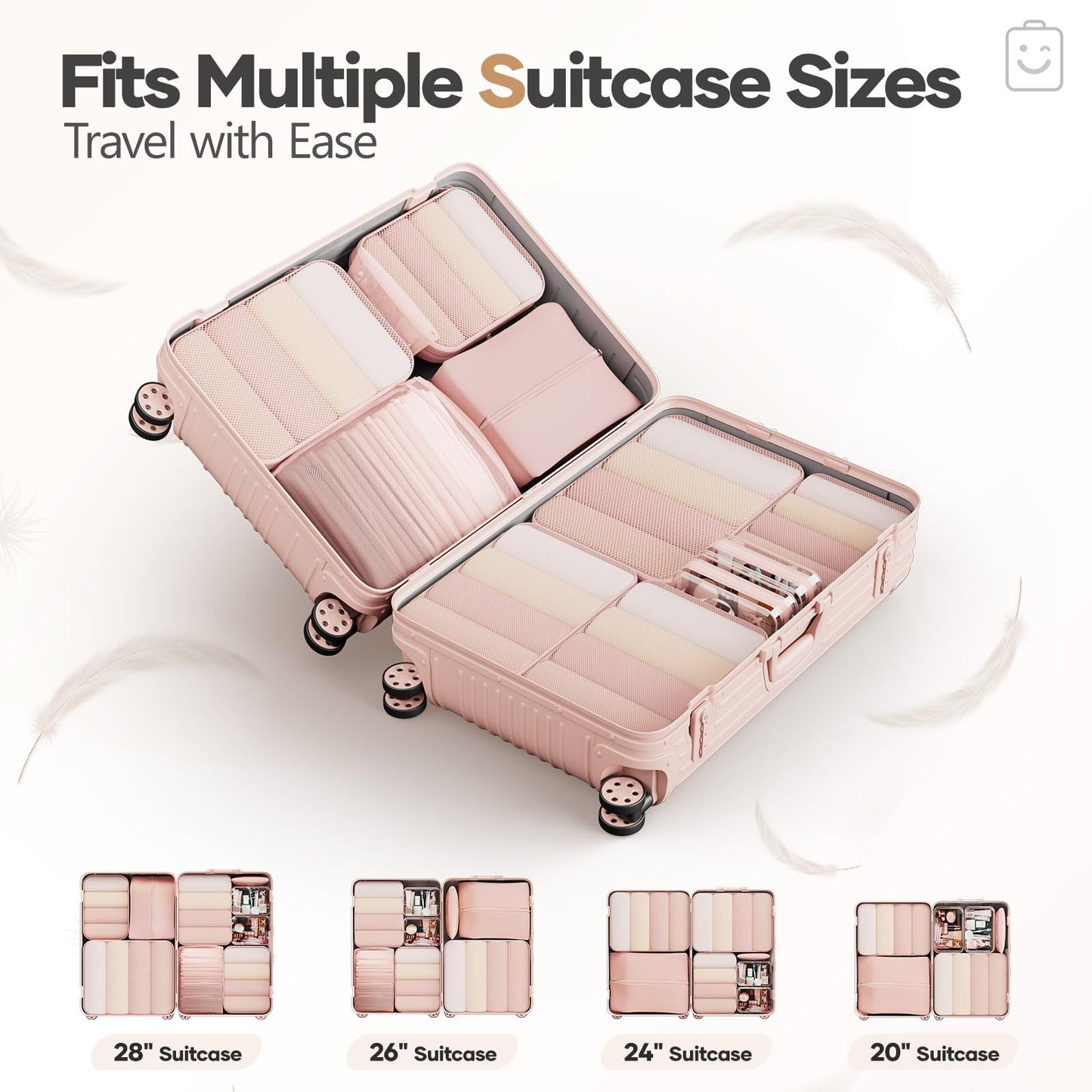 Veken 11-Pack Compression Packing Cubes for Travel Essentials,Compressible Expandable Large Luggage Suitcase Organizer Bags for Clothing,Durable Space Saver Bags with Toiletry Bags(Beige)