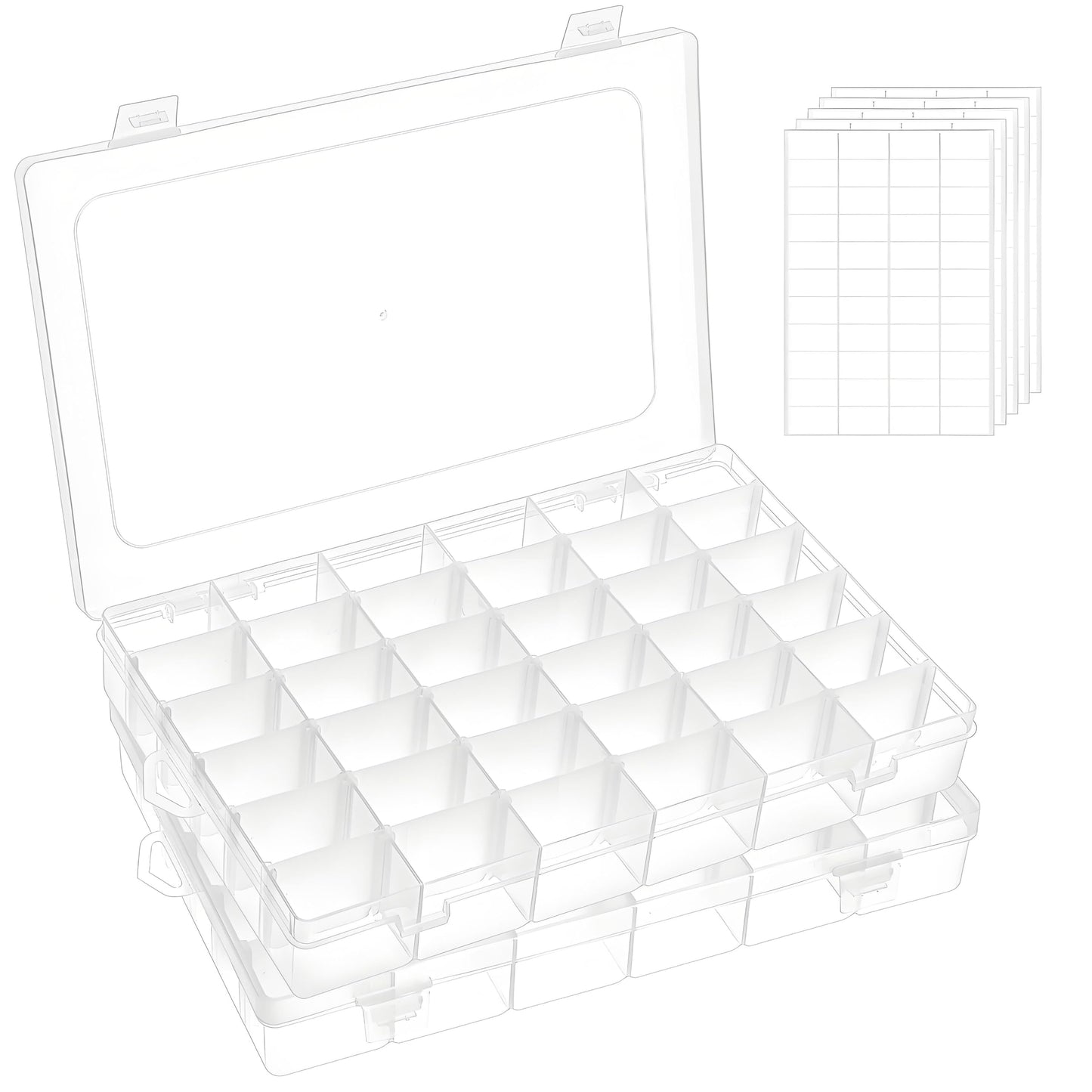 Umirokin Small Parts Organizer Box 2 Pack, 36 Grid Bead Organizer with Adjustable Dividers, Plastic Organizer Box for Screws, Jewelry Making, Craft Storage, Fishing Tackle, Clear Compartment Container