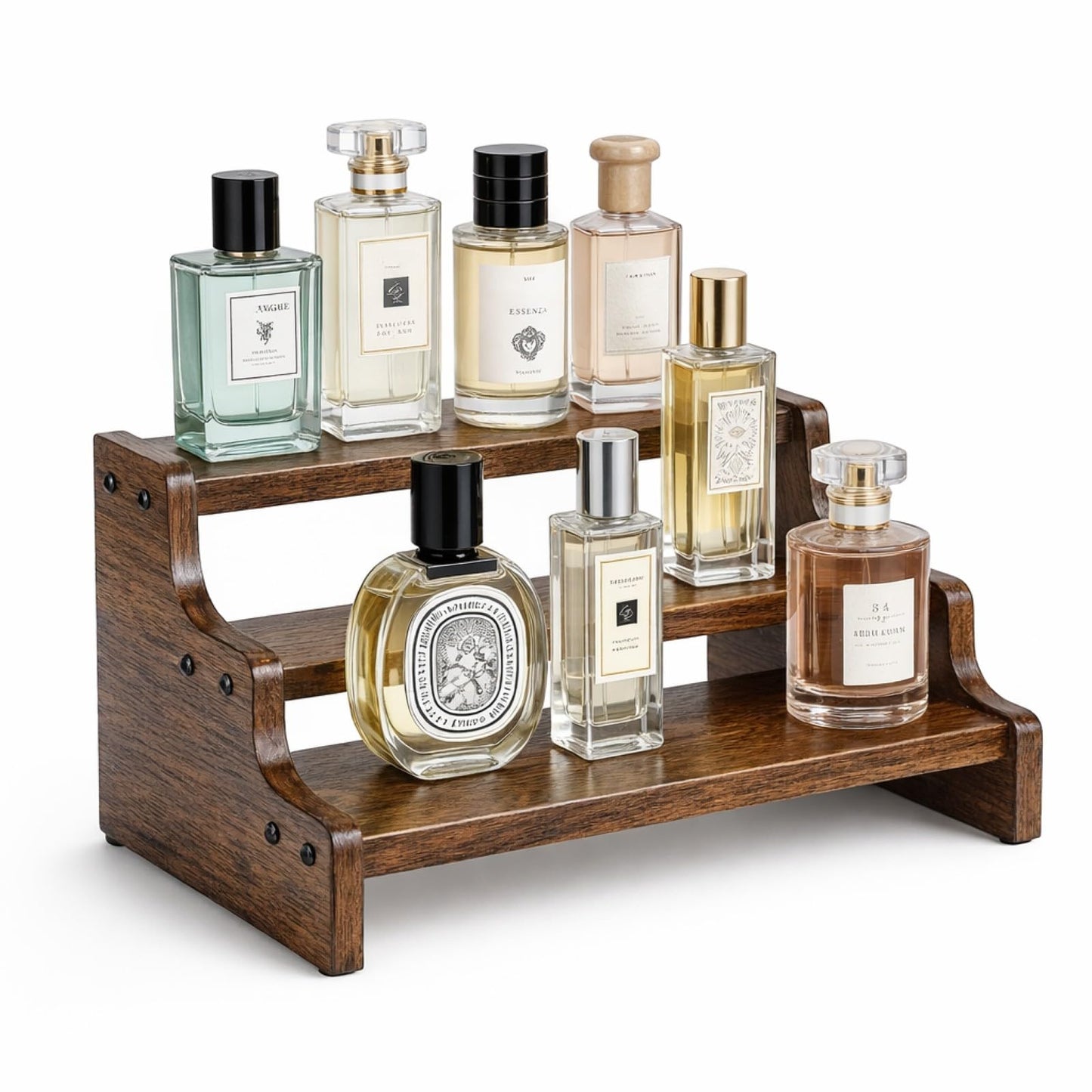 Cologne Organizer for Men, 3-Tier Wooden Perfume Organizer, Retro Style Makeup Organizer, Display Stand for Party, Makeup, Figures, Cupcake, Perfume, Dessert, Rounded Corner Anti-Collision, 13.8 in