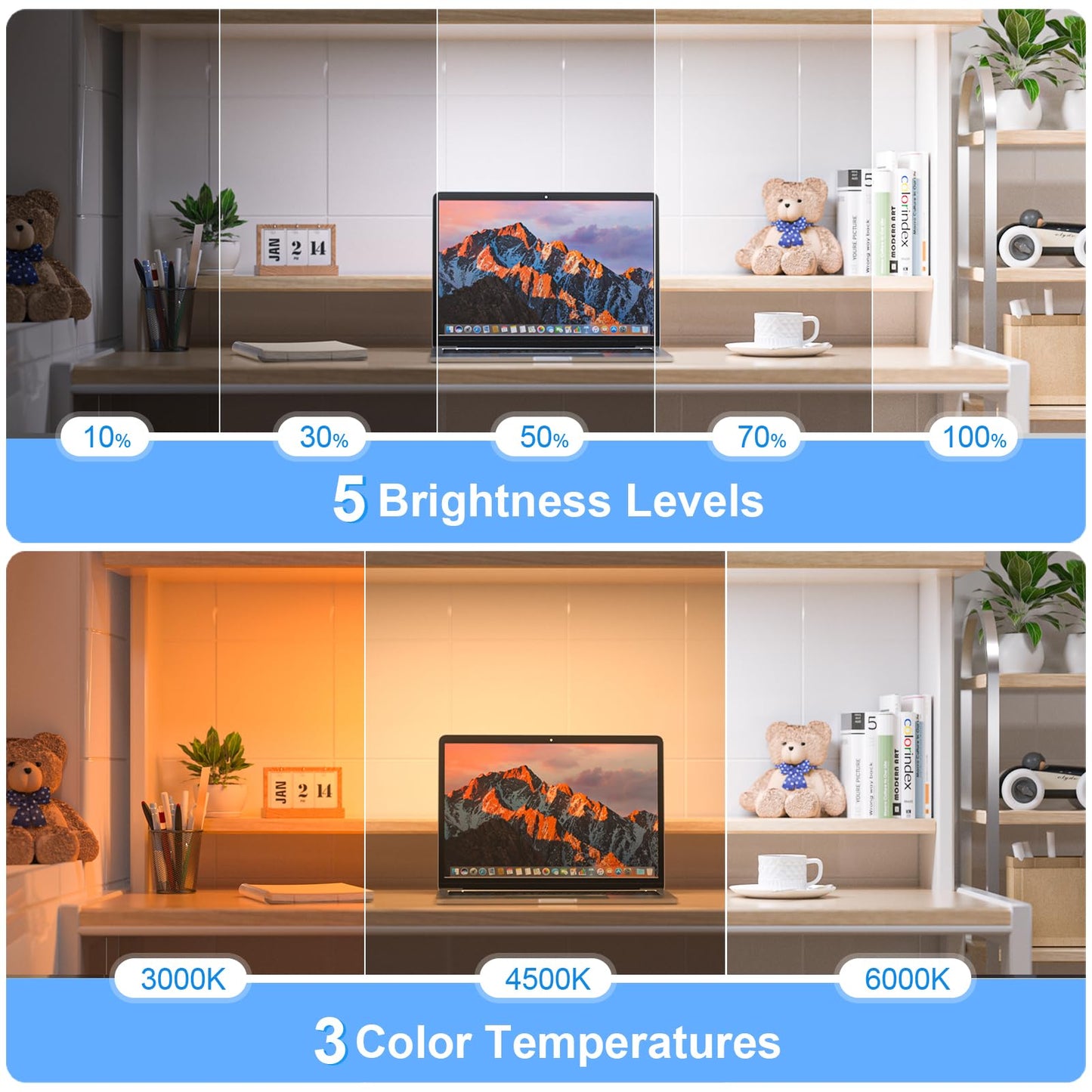 WILLED 5W Mirror Lights with Remote Control,3 Colors Adjustable Makeup Light with 120 LED,2500mAh Rechargeable Under Cabinet Lighting Wireless,Magnetic Stick on Touch Light for Closet,Bunk Bed