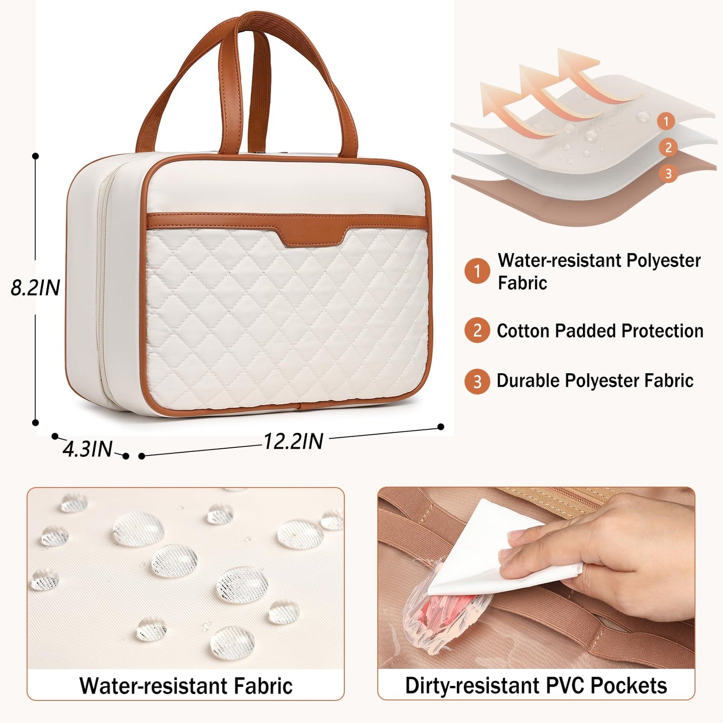 Travel Toiletry Bag for Women Hanging Travel Toiletry Organizer for Full-sized Toiletries Portable Water-resistant Travel Bag with Hanging Hook and 4 Compartments for Travel Essentials and Cosmetics