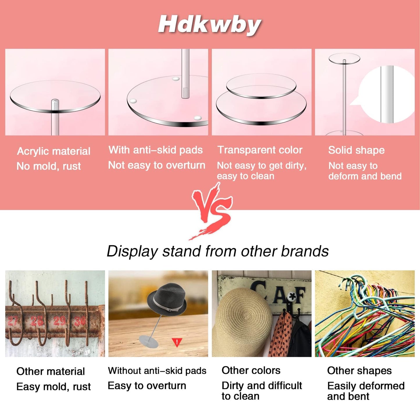 Hdkwby Acrylic Hat Display Stand 3 Pack- Thickened Base for Helmet, Wig, Cowboy Hat, Baseballcap, Closet Holder Rack Organizer( 11.8Inch Height)