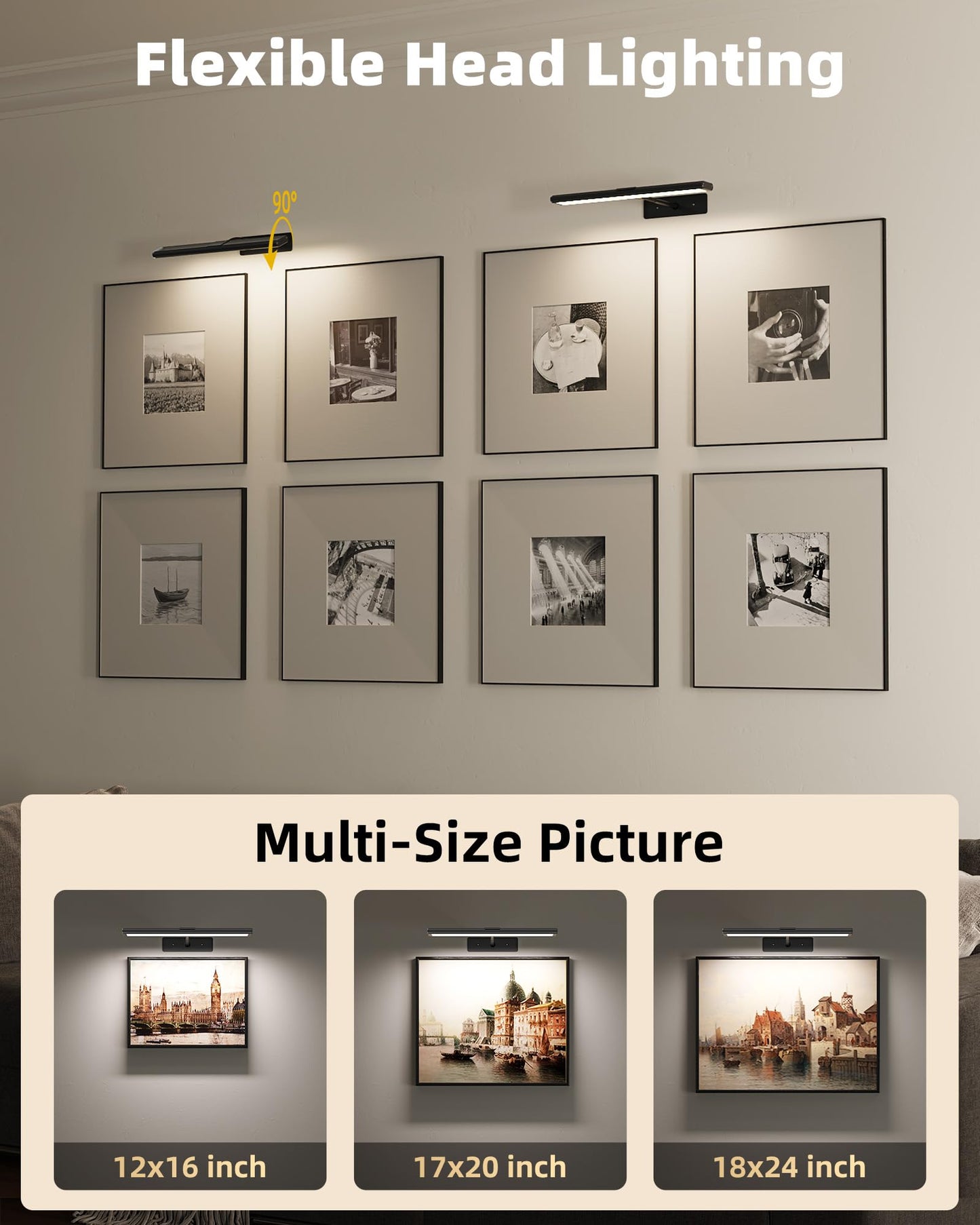 EZVALO Picture Light for Wall, 4800mAh 16'' Rechargeable Wireless IR Remote Built in Battery Lights for Painting, Dimmable Magnetic LED Art Display Light, Colors Temperatures, for Gallery, Living Room