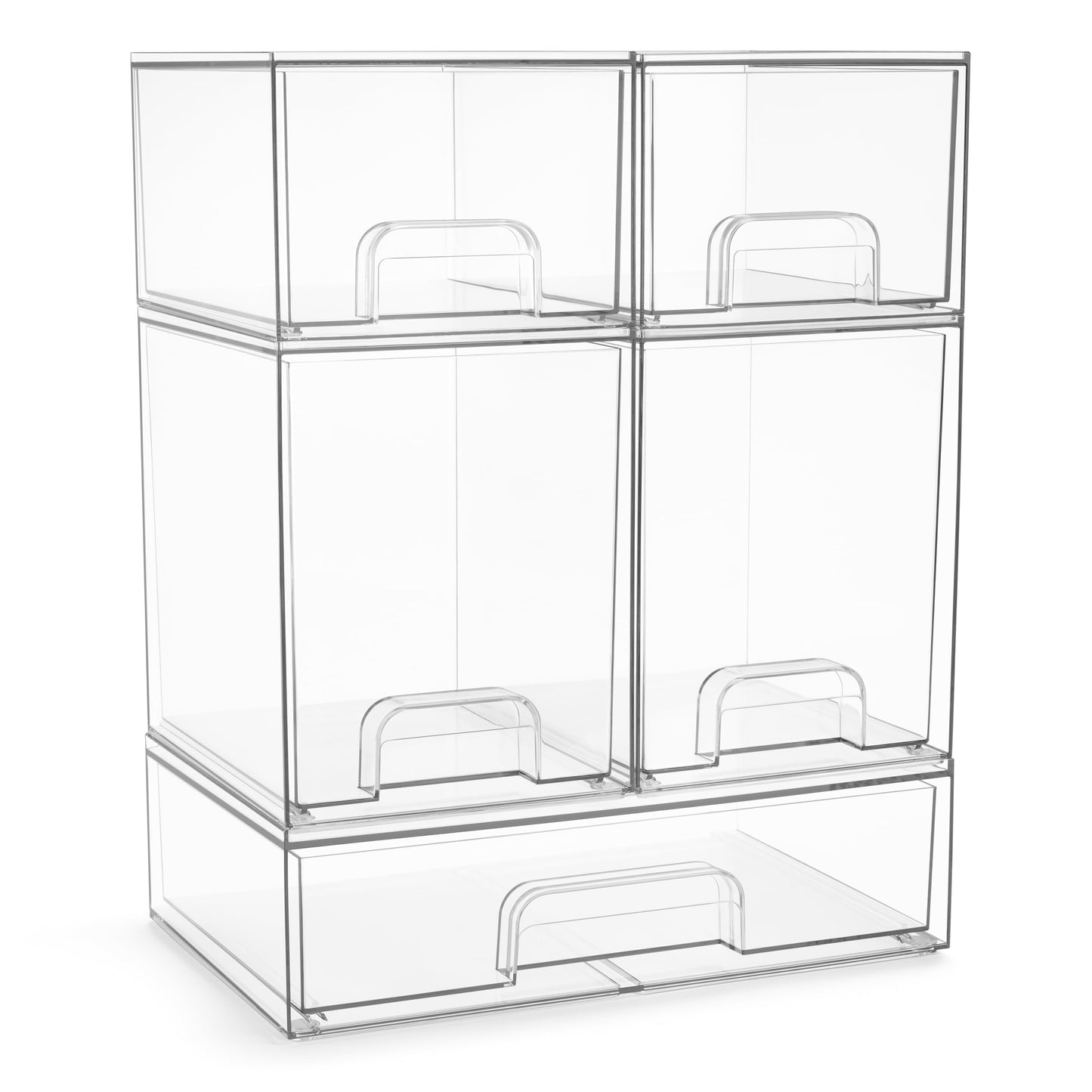 Sorbus Acrylic Storage Containers - 5 Pack, Stackable Storage Bins Set for Bathroom Organization - Clear Acrylic Drawer Organizers - Makeup Case Pull-Out Drawers (7.6’’ and 4.4’’ Tall and 12.1’’ Wide)