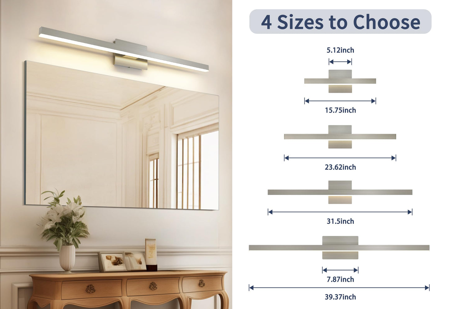 Joossnwell Brushed Nickel Bathroom Vanity Light Bar 5CCT Dimmable Bathroom Light Fixtures Over Mirror Modern LED Vanity Lighting Bath Light ETL Certificated 39.37 inch