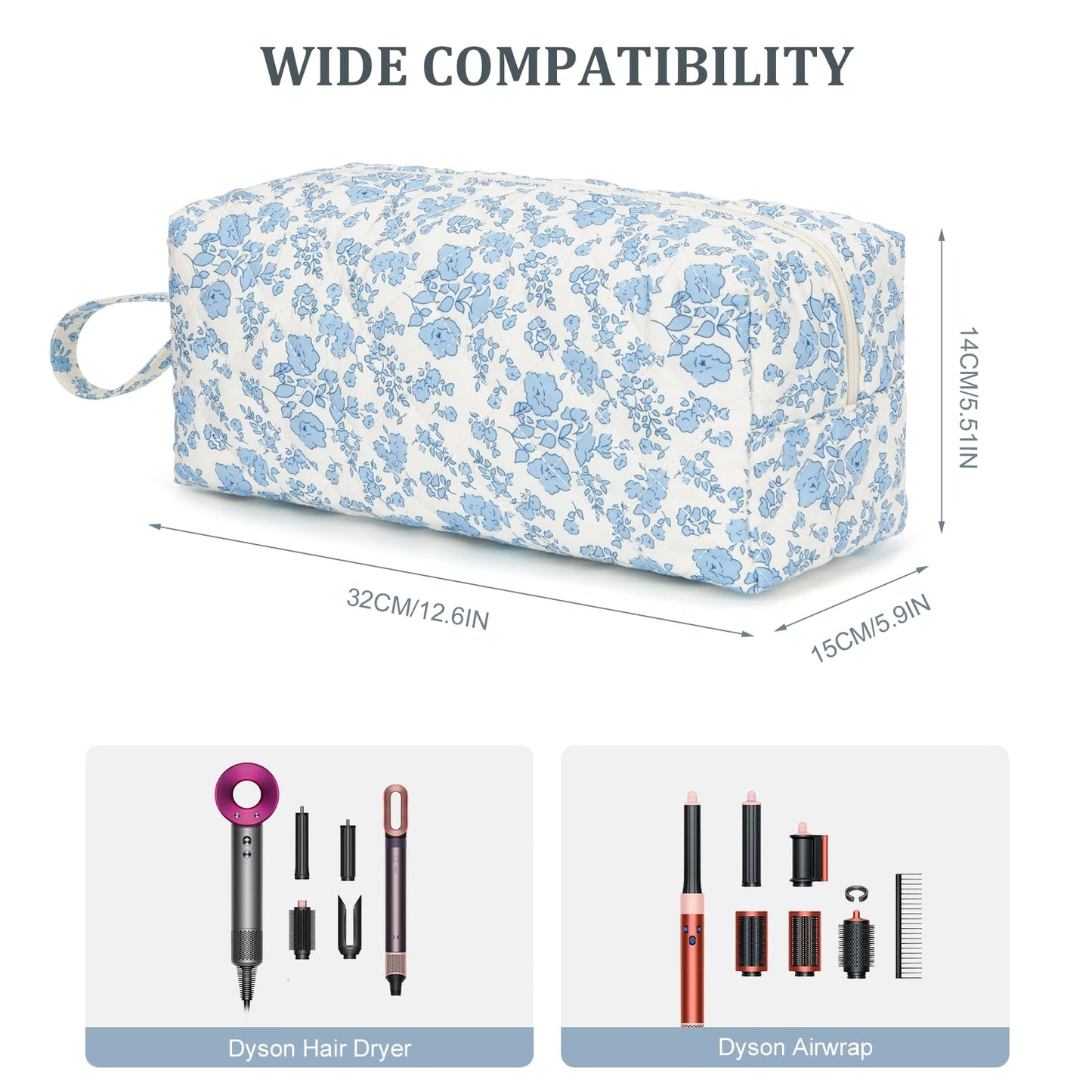 ANKICK Travel Hair Tool Bag Compatible with Dyson Airwrap Carrying Case, Floral Portable Hair Dryer Bag Organizer