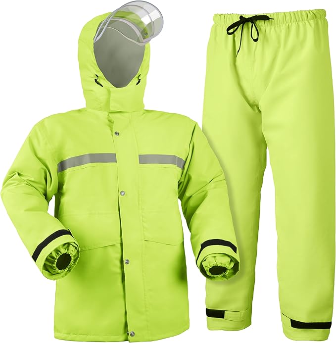Coralrain Rain Suit Safety Waterproof Rain Jacket and Trouser Suit Raincoat With Hood lining For Men Women Adults Breathable